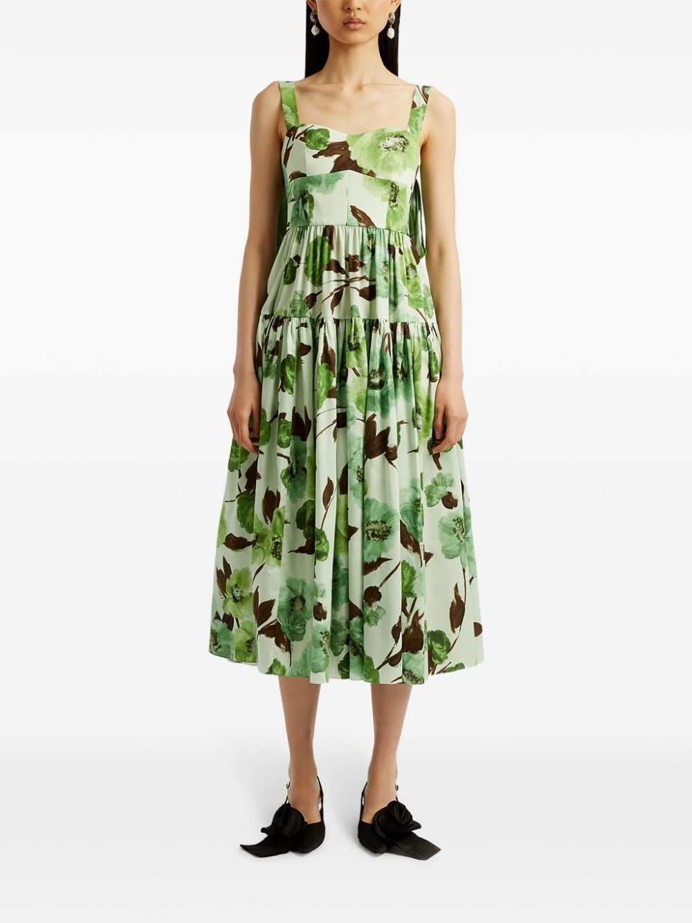 floral-print cotton midi dress - 3