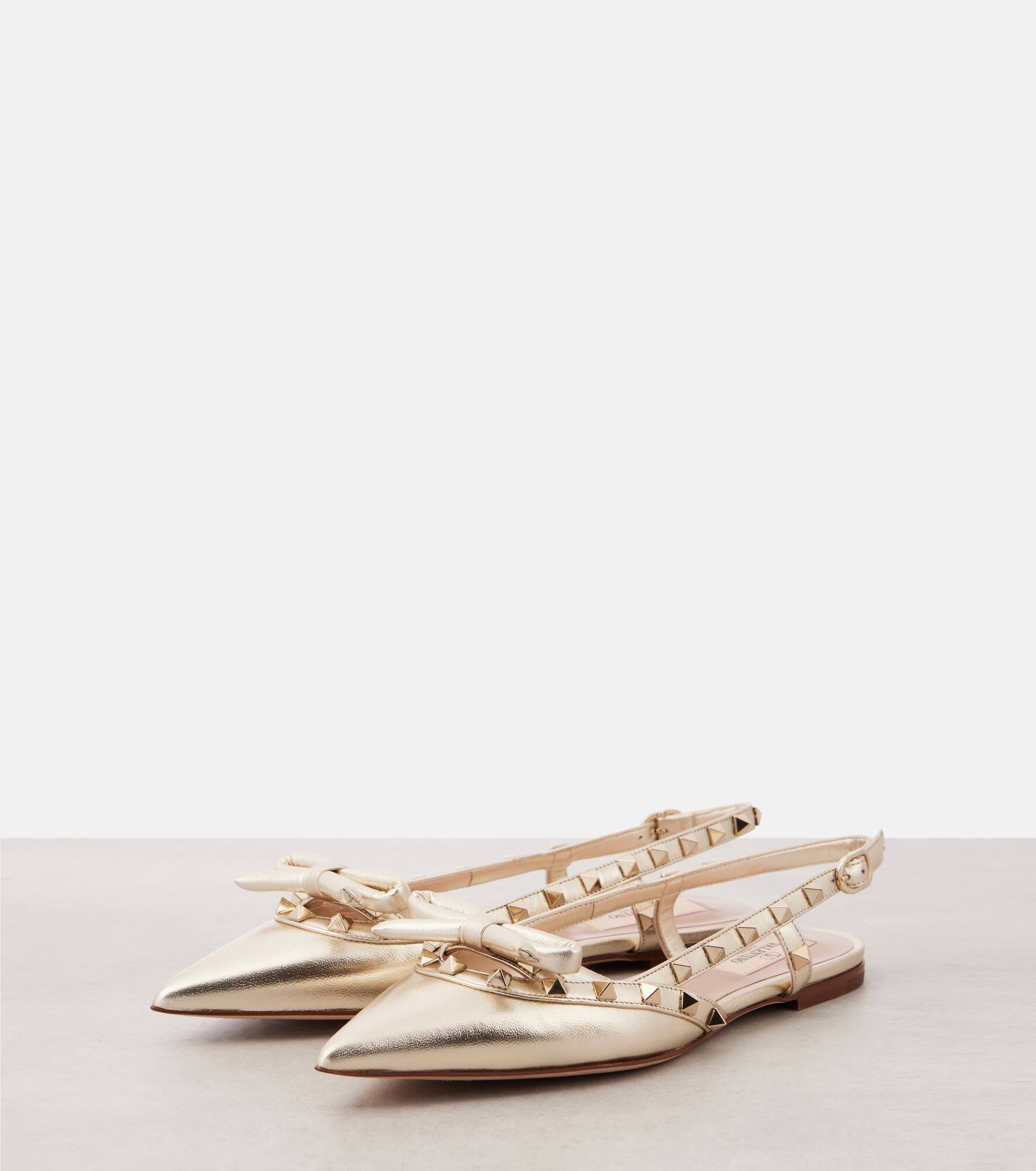 Rockstud metallic leather slingback flats - 5