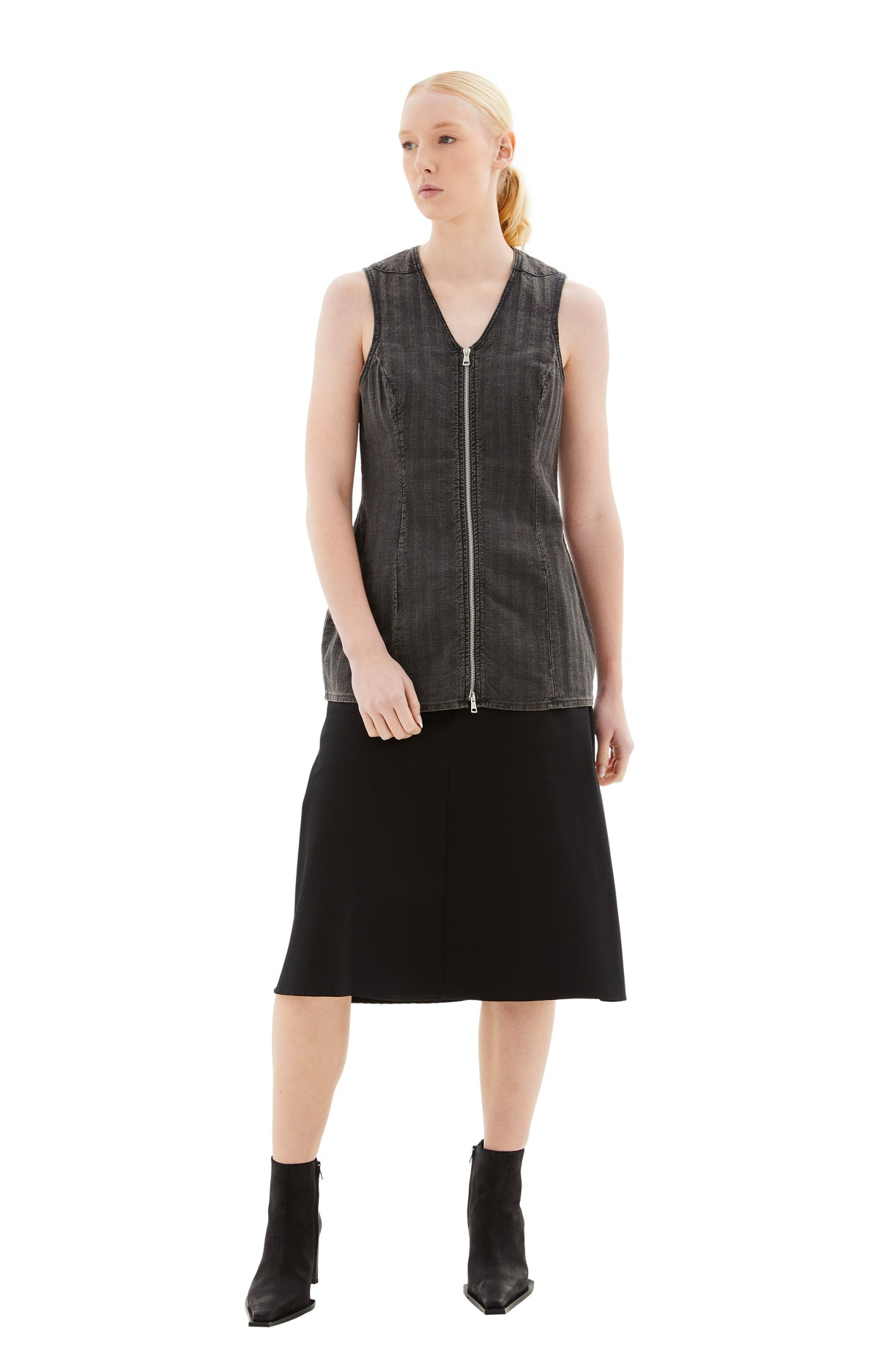 BIKER ZIP VEST (WASHED GREY) - 1