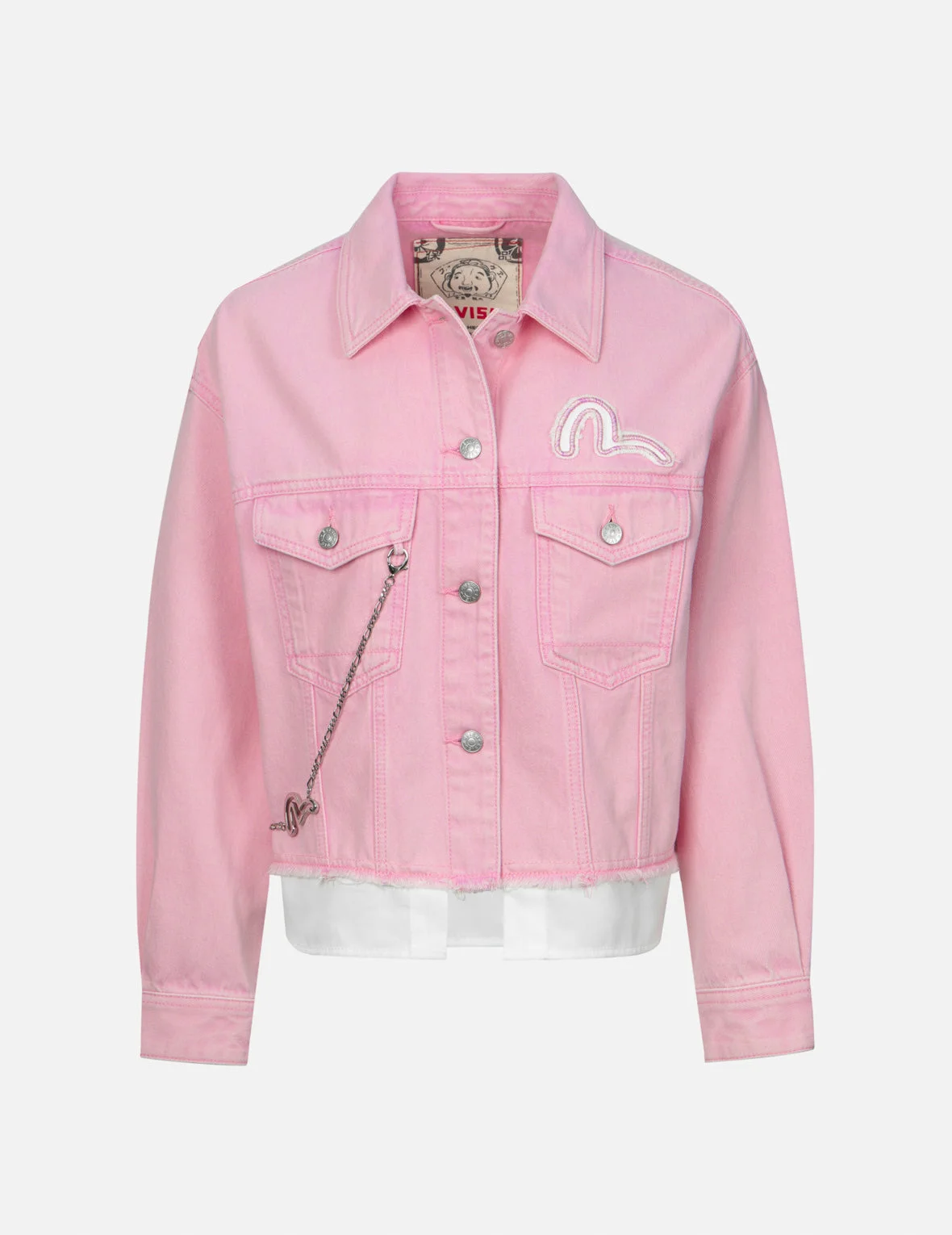 SEAGULL APPLIQUE EMBROIDERY MOCK 2-IN-1 FASHION FIT DENIM JACKET - 1