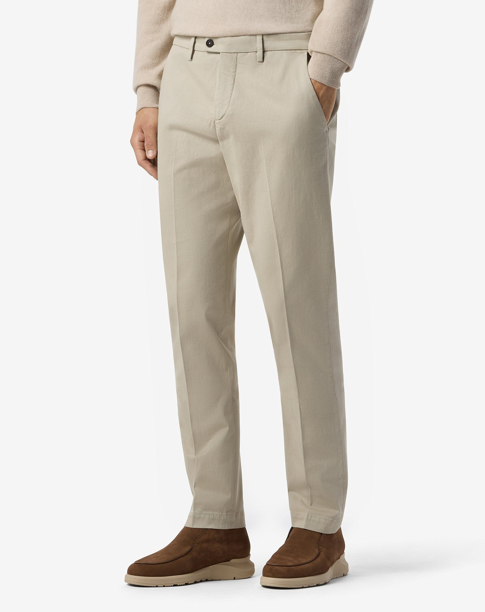 Greige garment-dyed stretch cotton trousers - 3