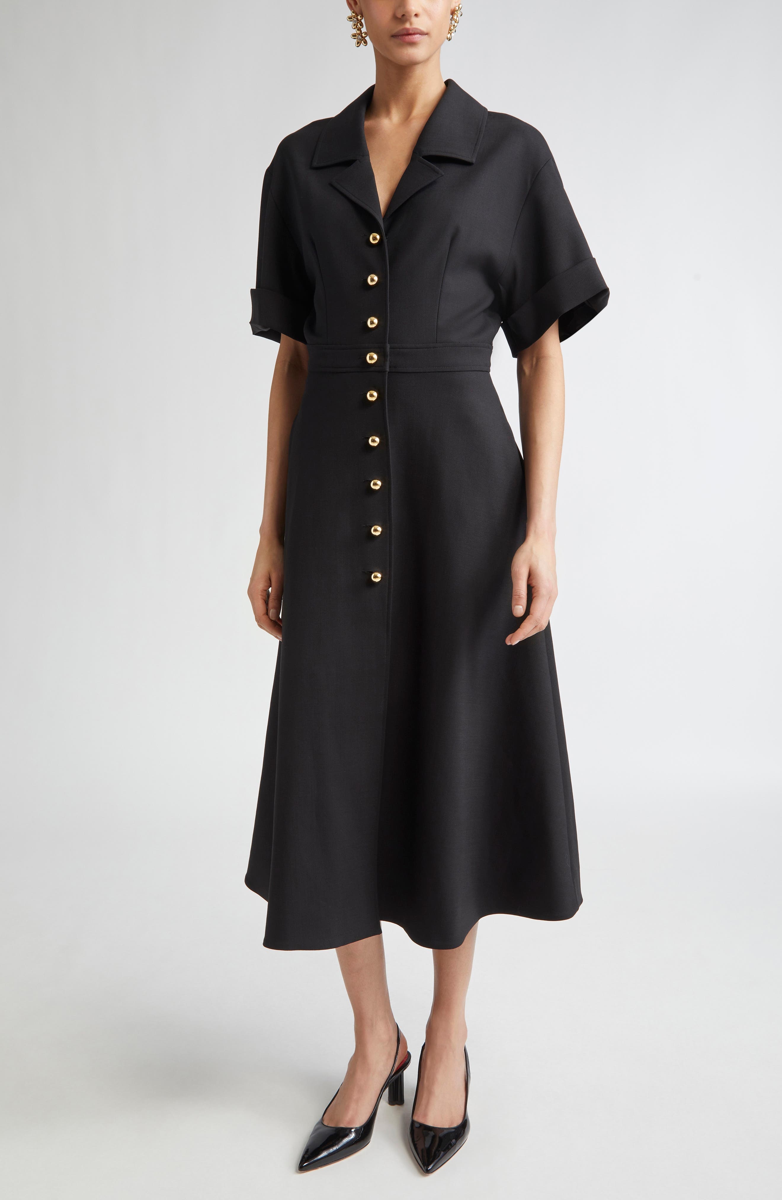 Carolina Herrera Stretch Virgin Wool Midi Dress in Black at Nordstrom - 1