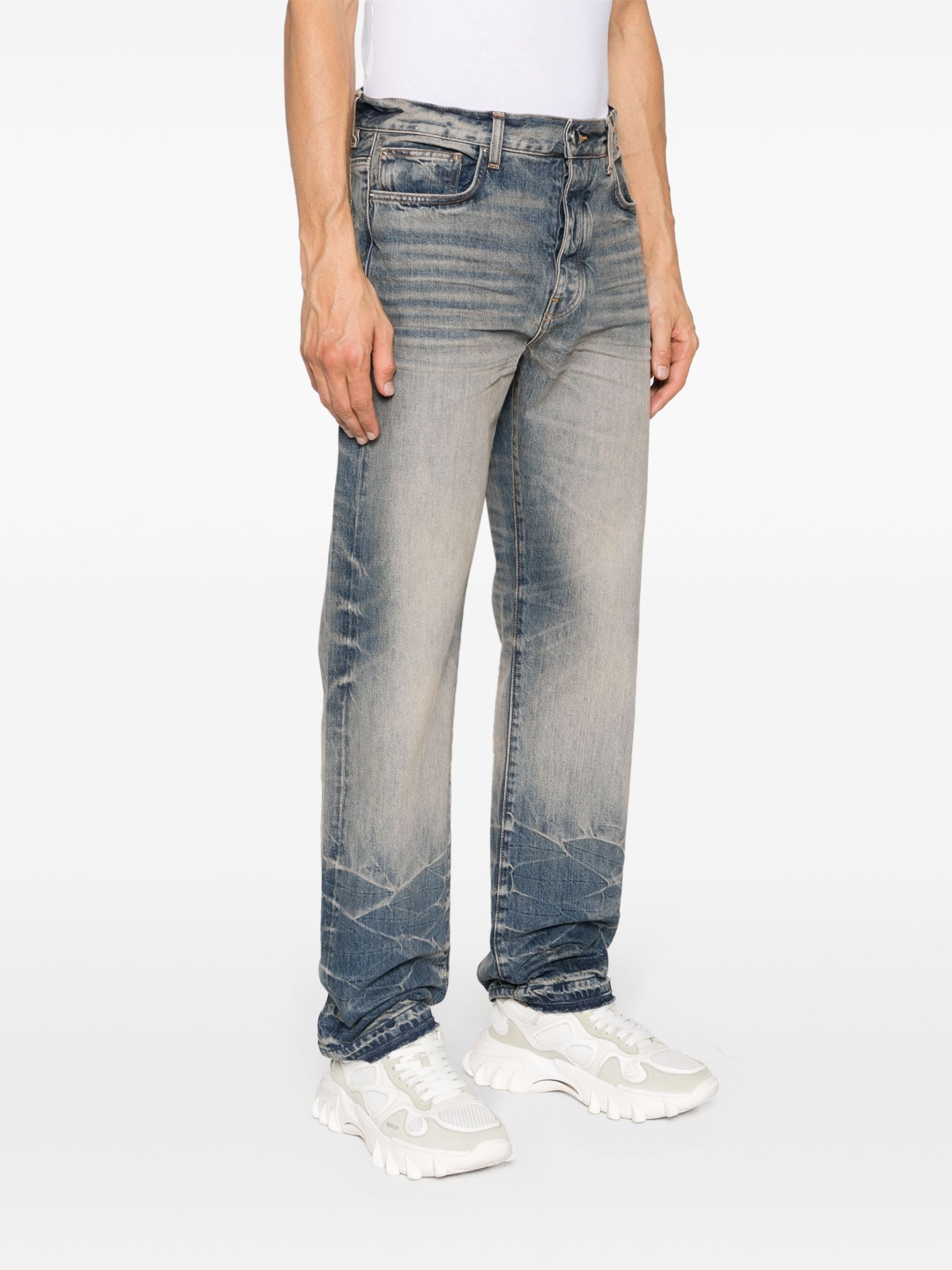 Blue Straight Leg Faded Jeans - 3