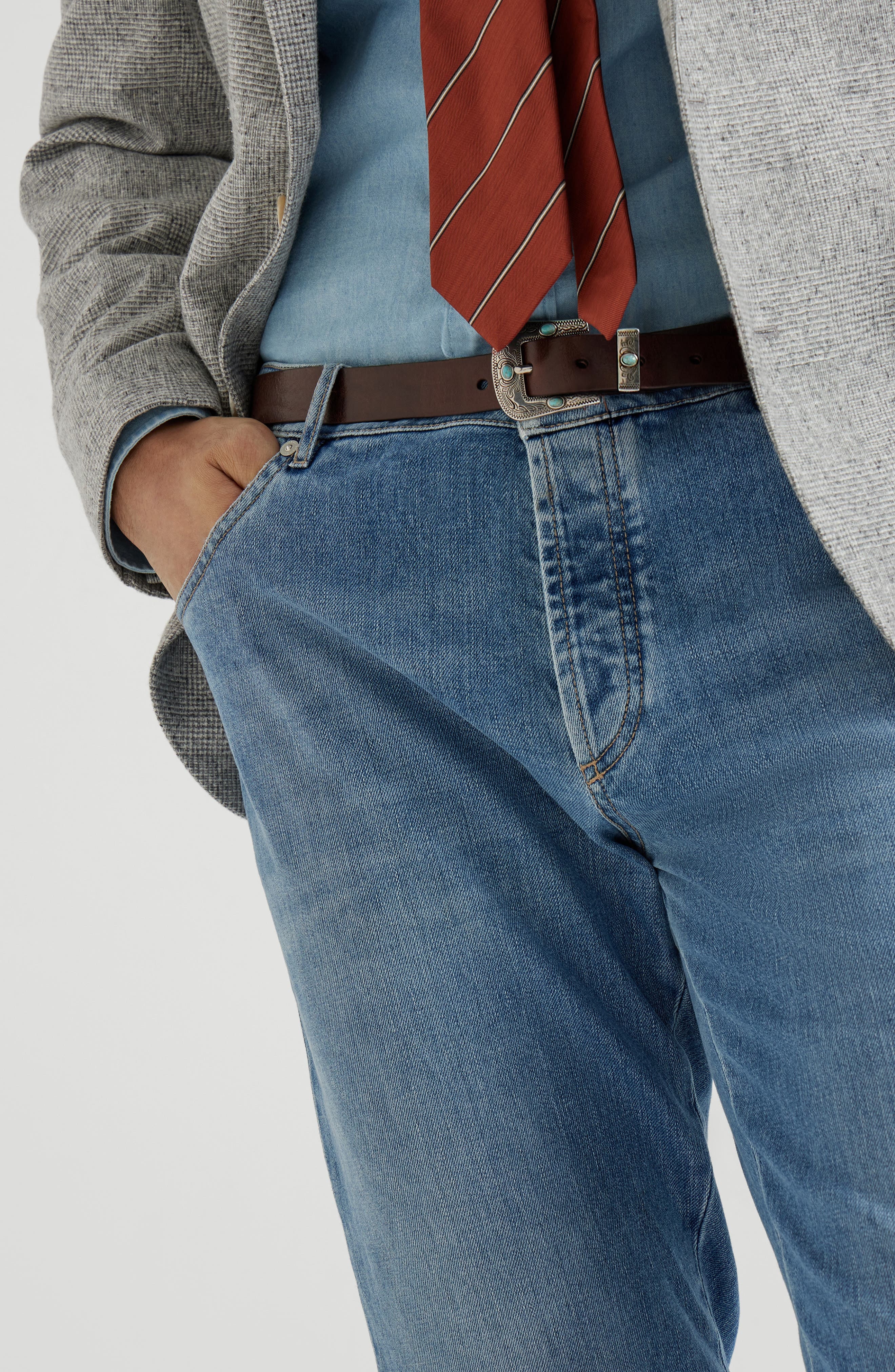 Brunello Cucinelli Slim fit five-pocket trousers in Light Denim at Nordstrom - 4