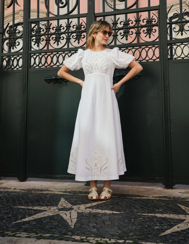 Empire Broderie Tea Dress-White 6