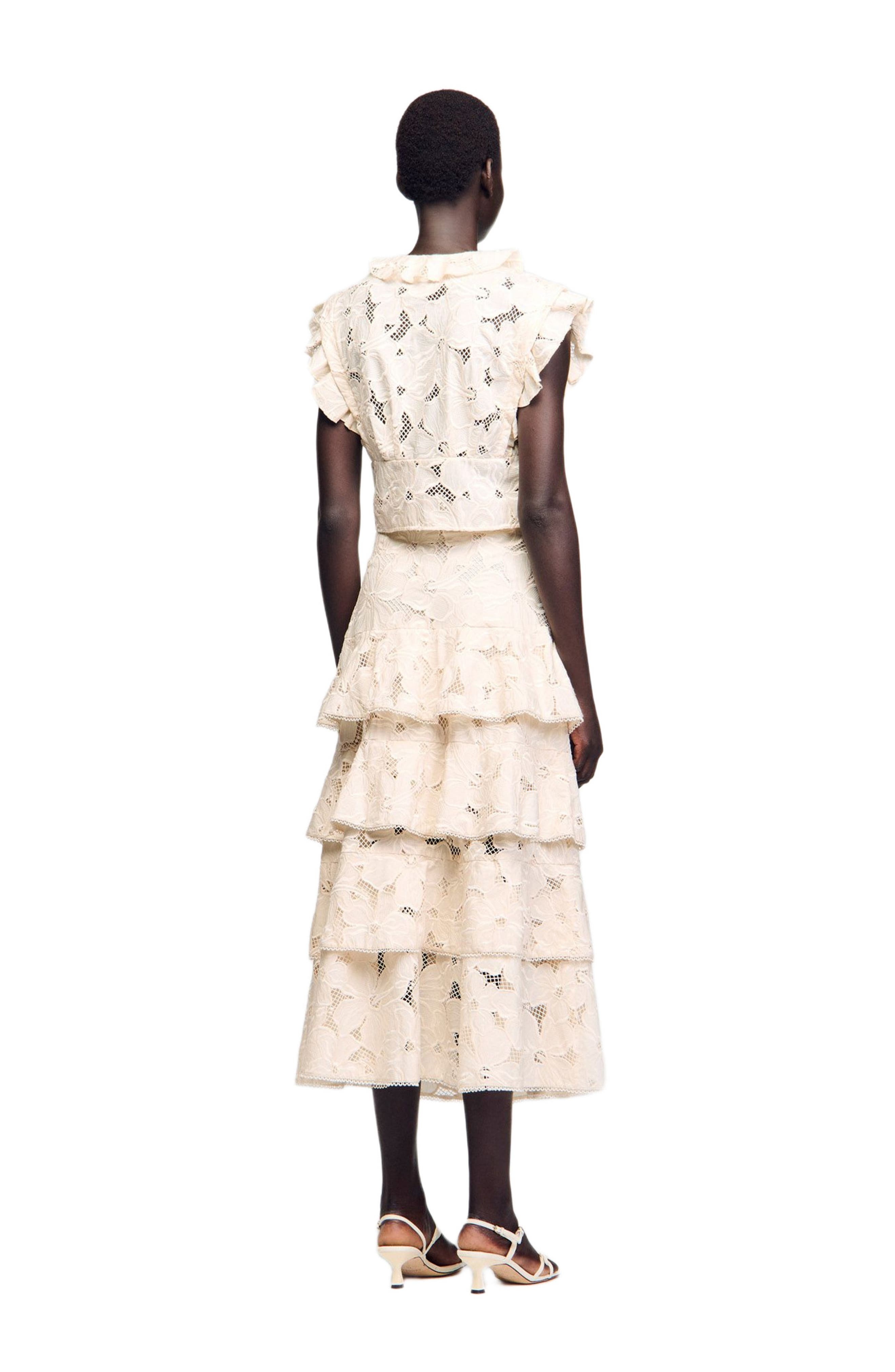 SANDRO Embroidered crop top in Ecru at Nordstrom - 2