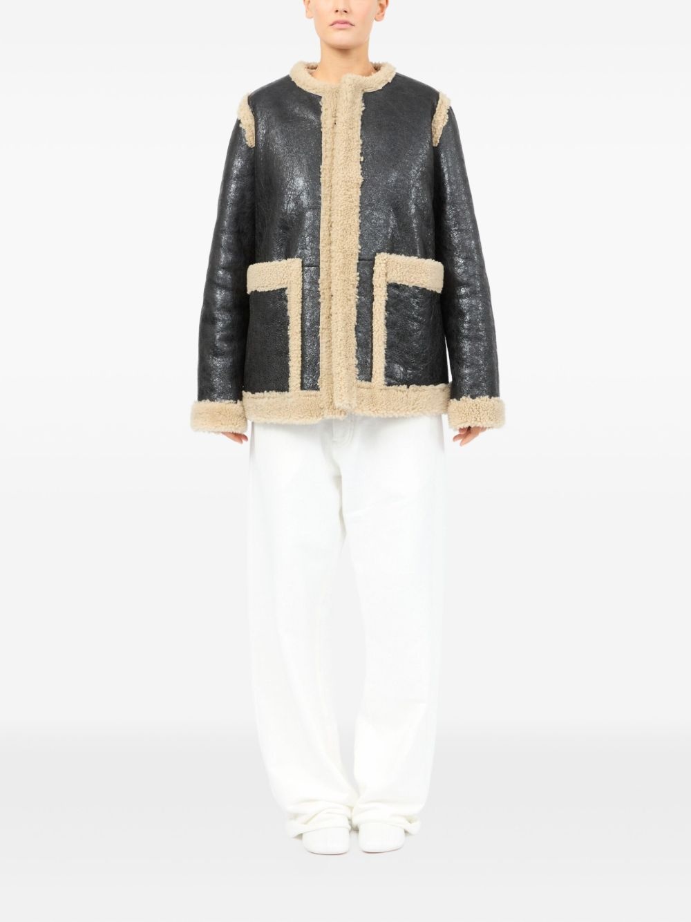 leather shearling-panels jacket - 2