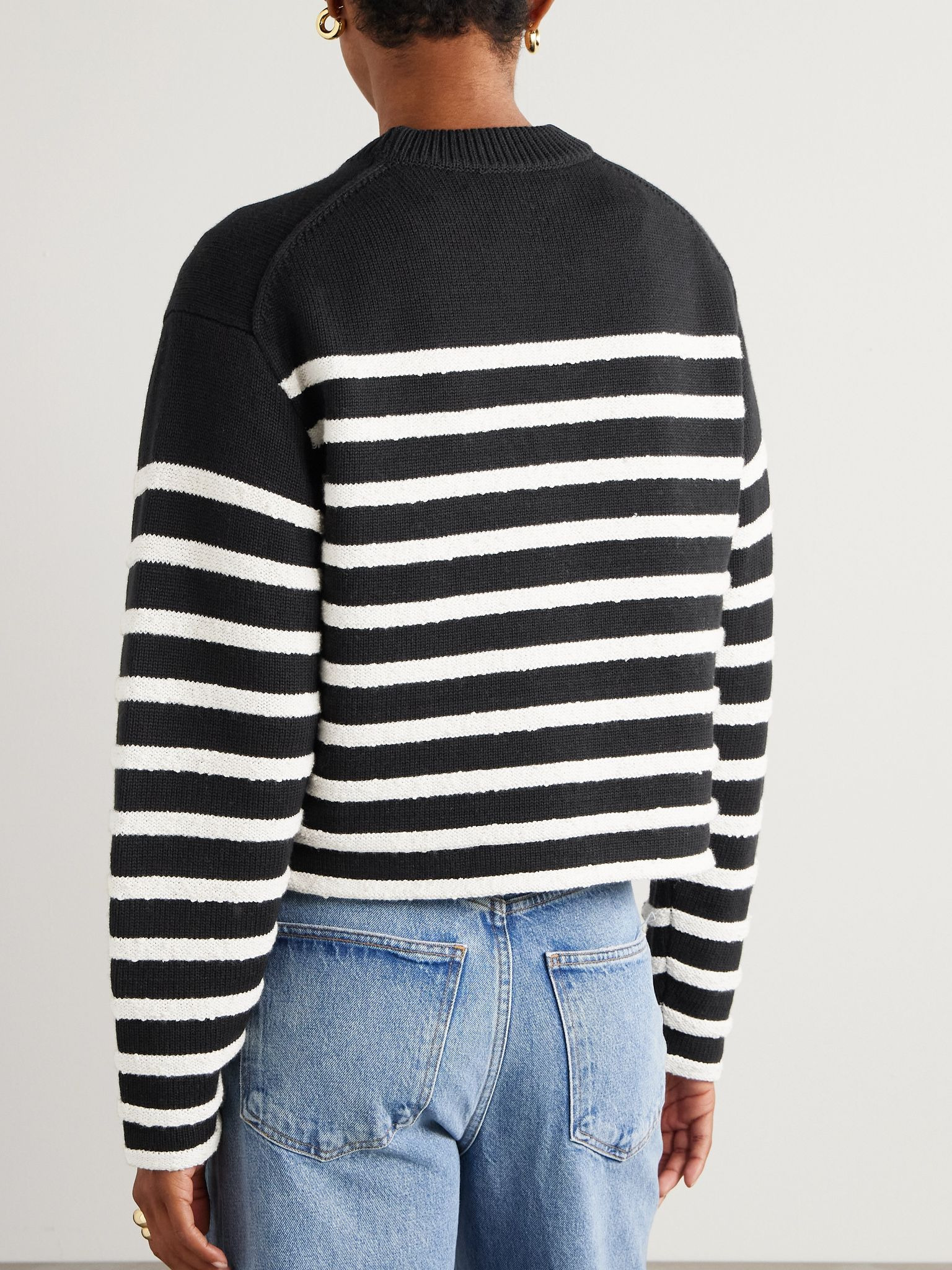 Nia cropped striped cotton-blend sweater Black - 3
