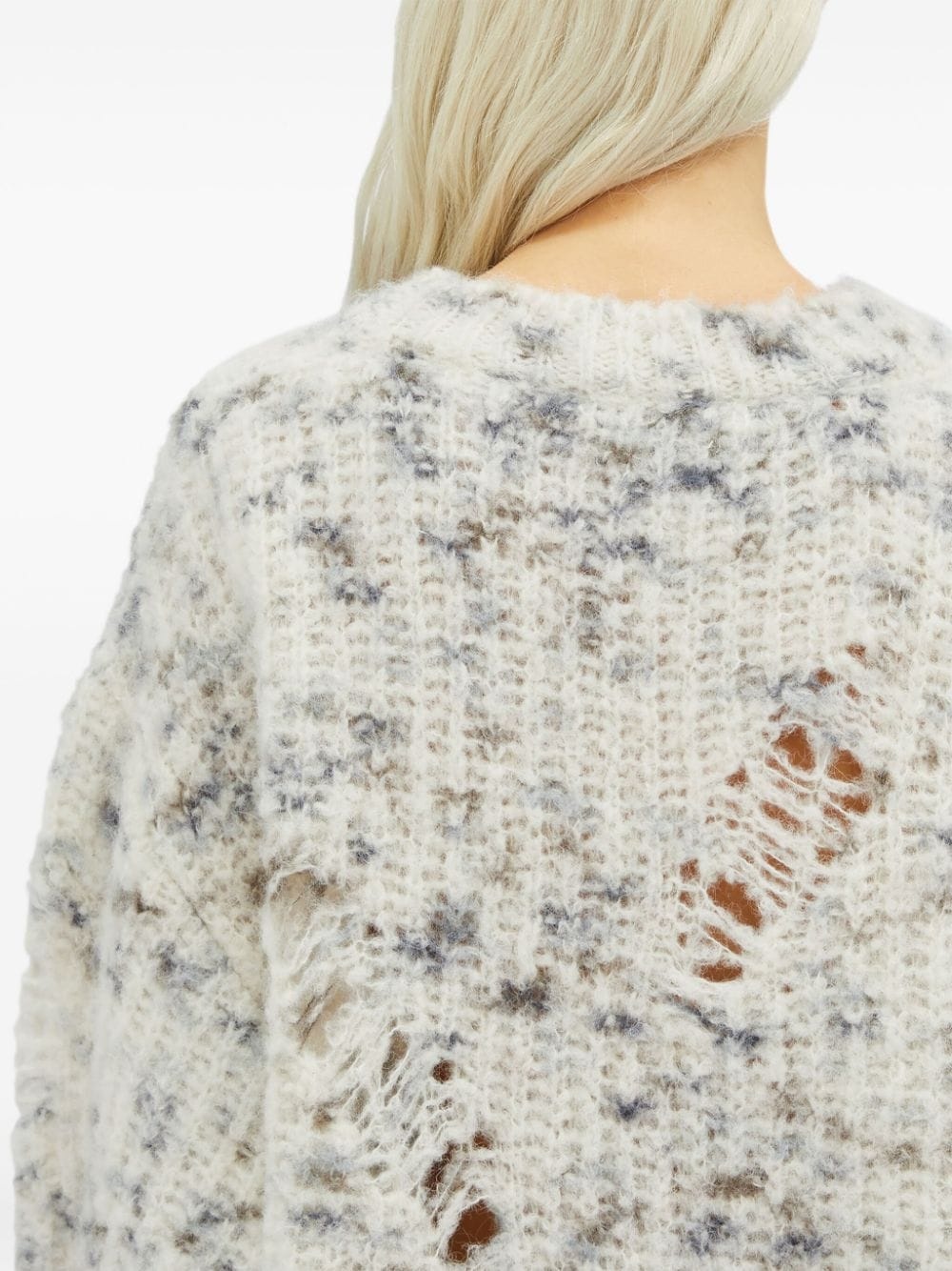 distressed marble-knit jumper - 5