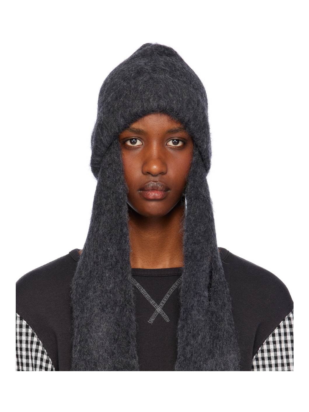 OPEN YY / オープンワイワイ　SCARF BEANIE OPEN YY Gray Mohair Scarf Beanie | REVERSIBLE