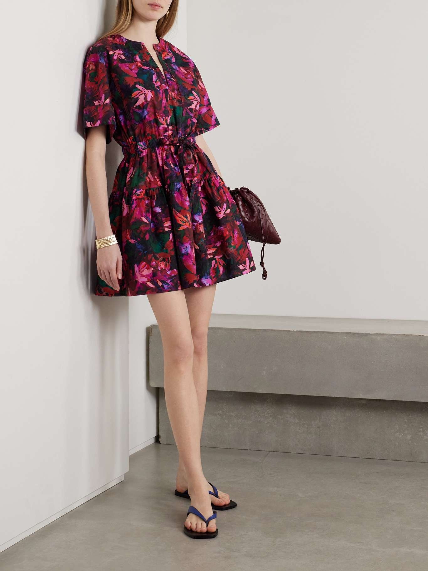 Nadira floral-print cotton-poplin mini dress Red - 2
