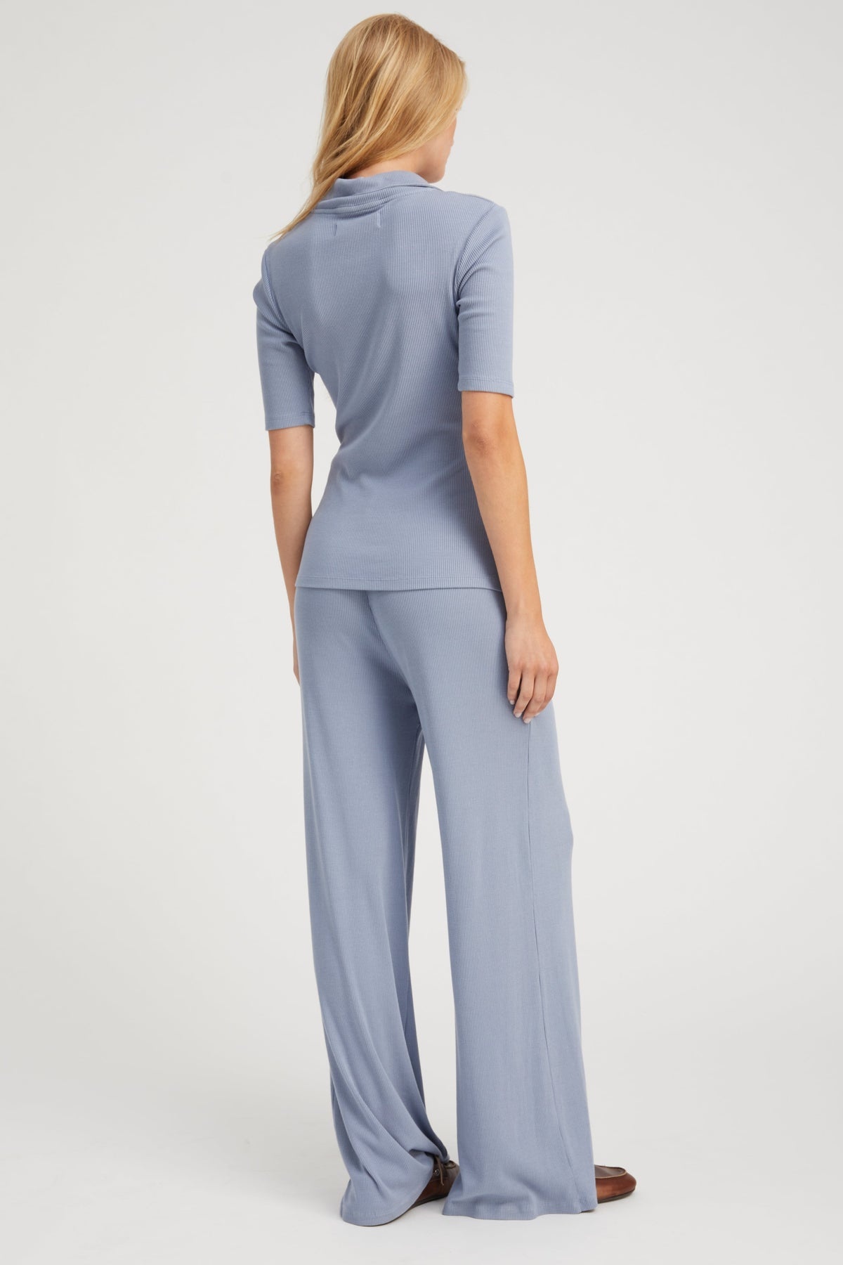 STEEL BLUE RIB MID SLEEVE POLO - 5