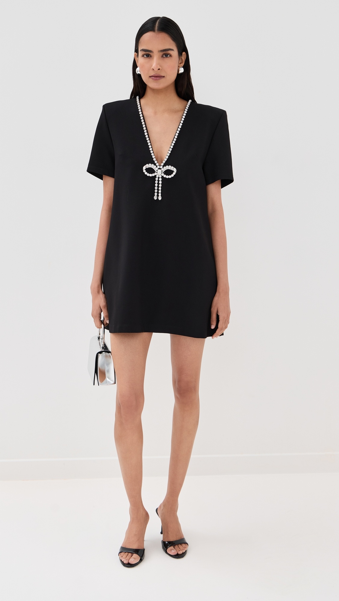 Crystal Bow V-Neck T-Shirt Dress - 4