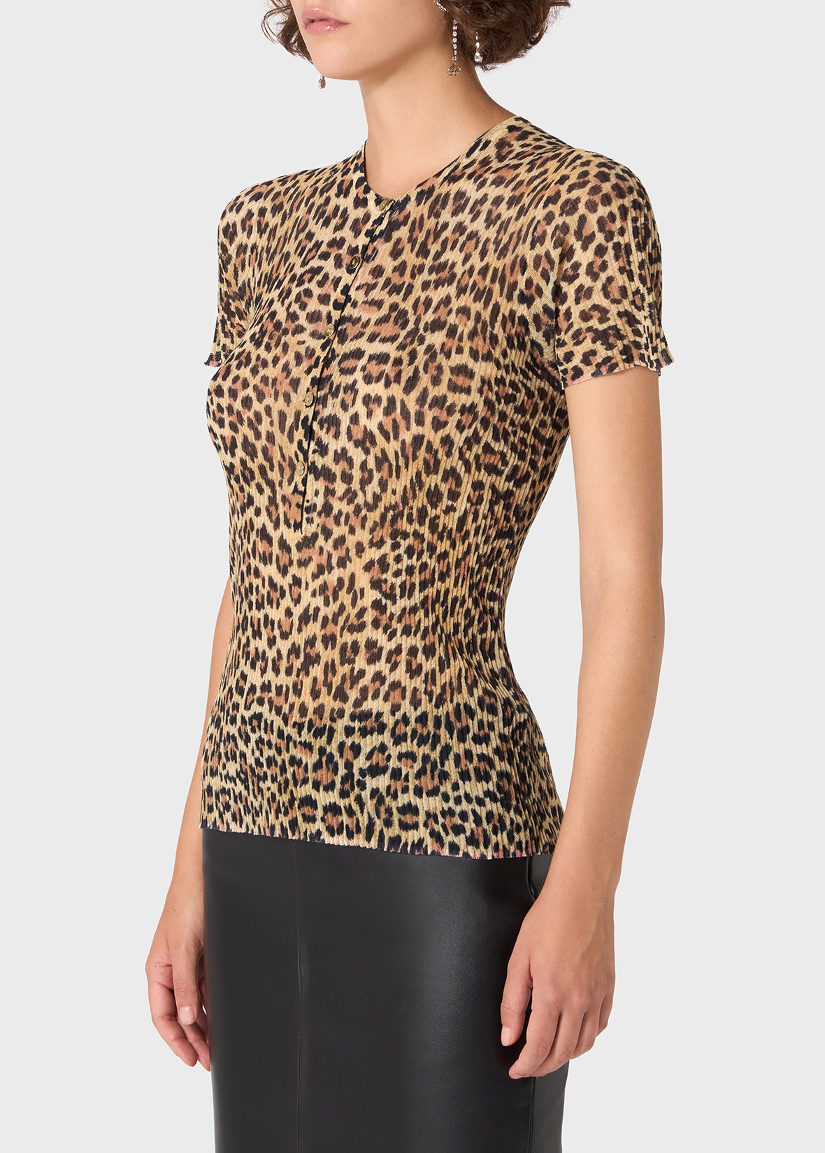 SHORT SLEEVE RIBBED TOP WITH ANIMALIER PRINT - 5