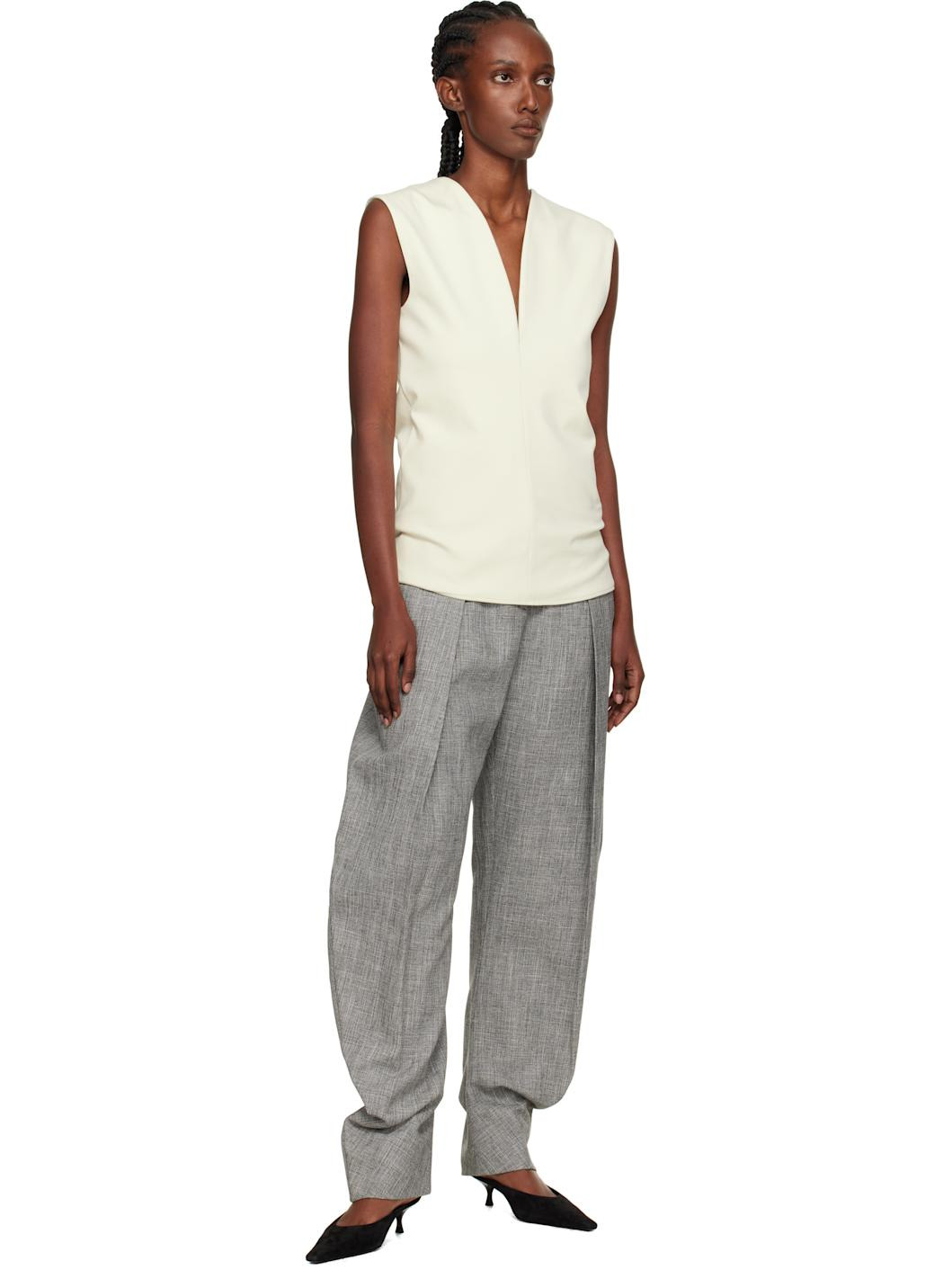 Off-White Jersey Plunging Neckline Top - 4