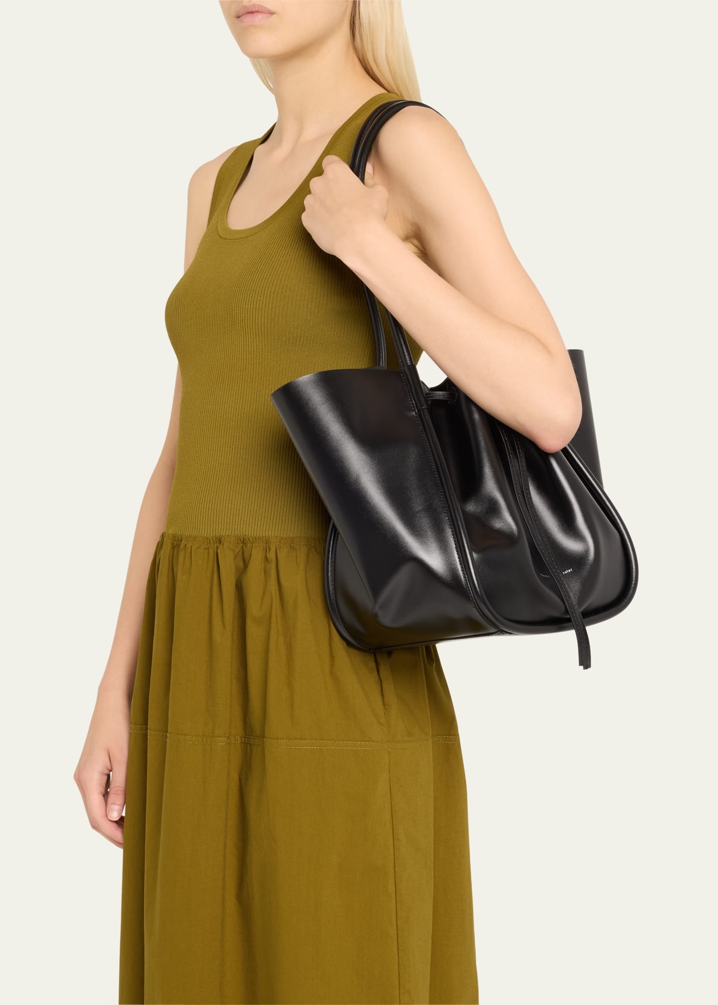 Large Ruched Calf Leather Tote Bag - 2