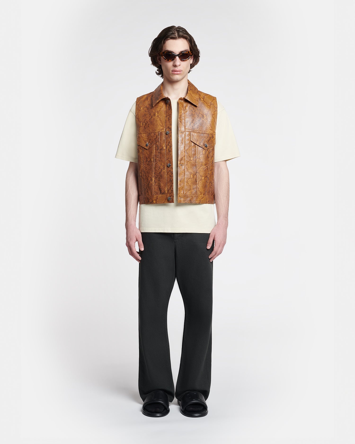 Embossed leather vest hot sale