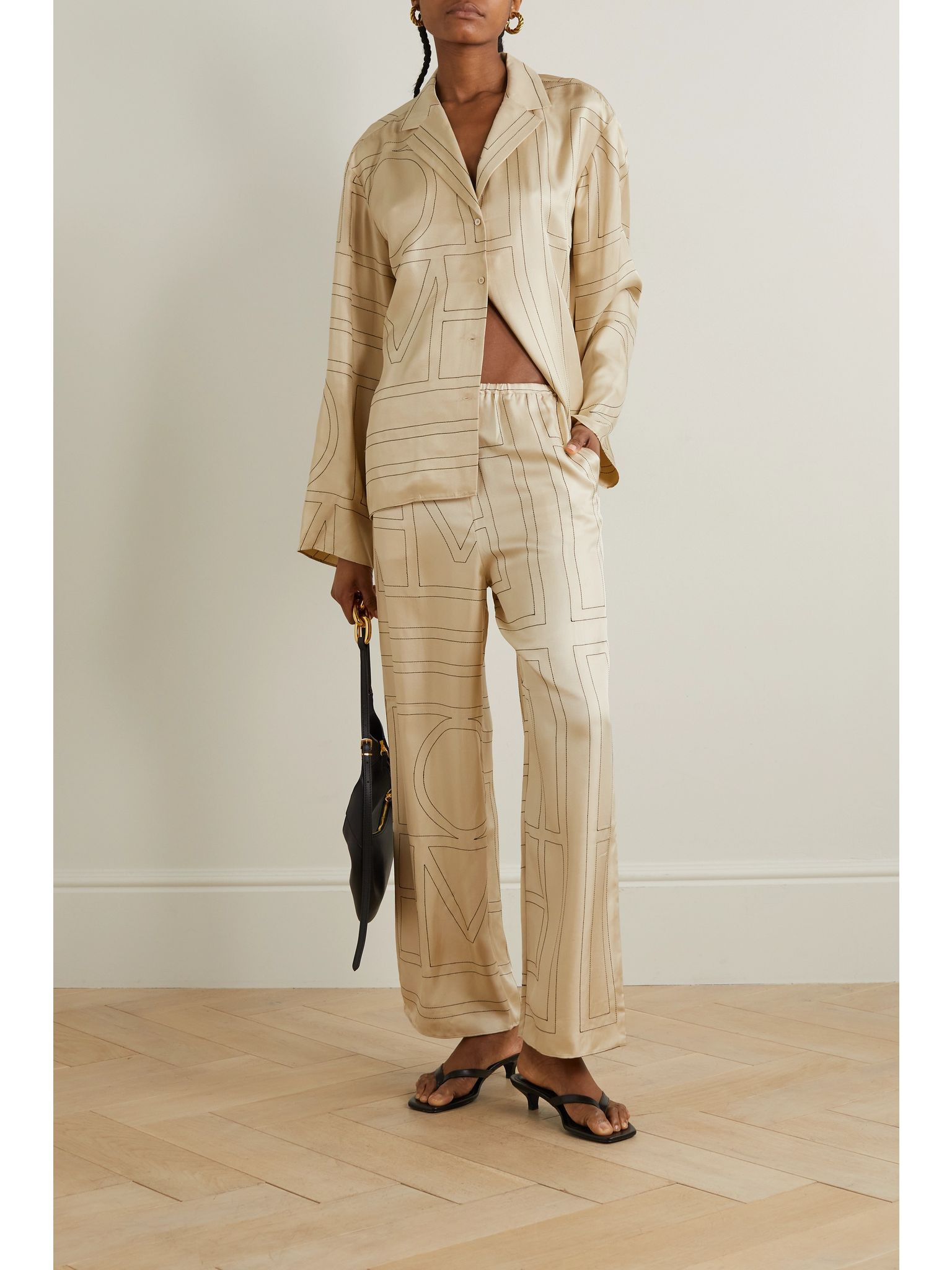 Embroidered silk-twill wide-leg pants Ivory - 2