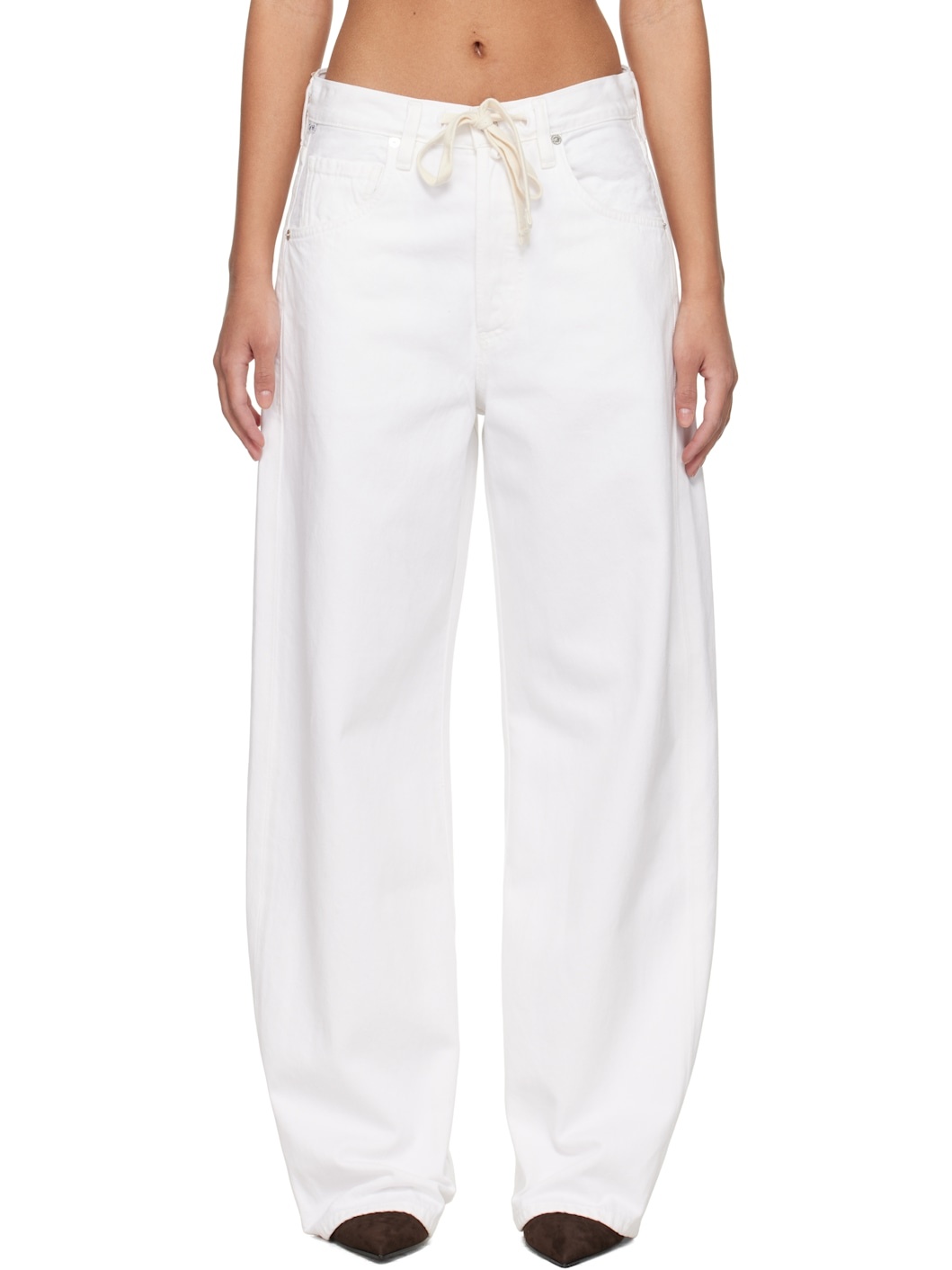 White Brynn Drawstring Jeans - 1