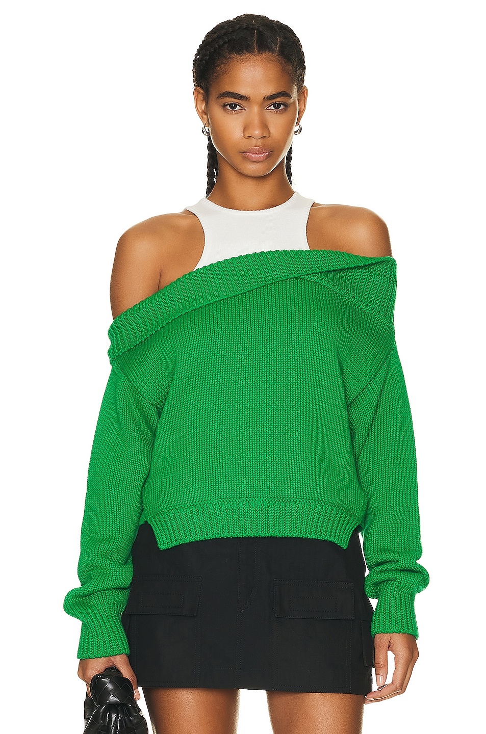 Color Blocked Off Shoulder Sweater - 1