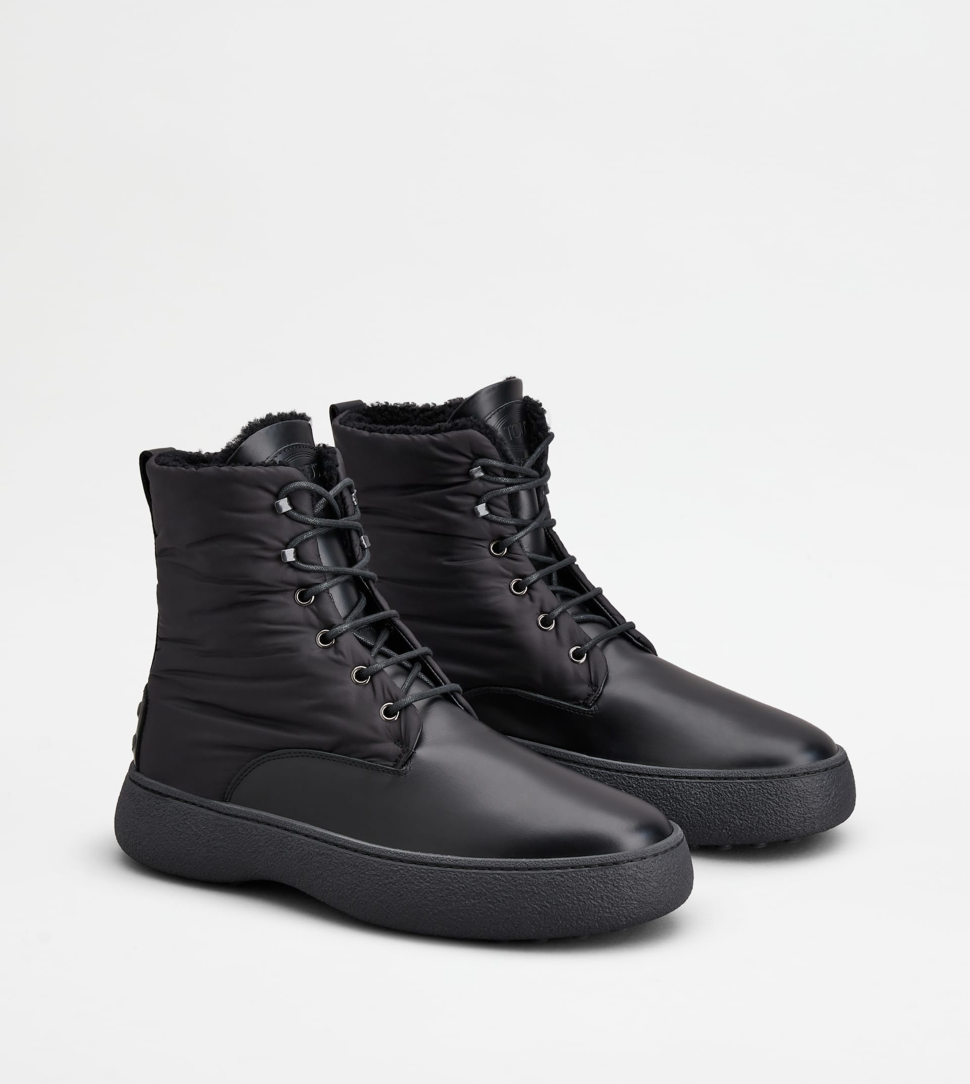 TOD'S W. G. LACE-UP ANKLE BOOTS IN LEATHER AND FABRIC - BLACK - 3