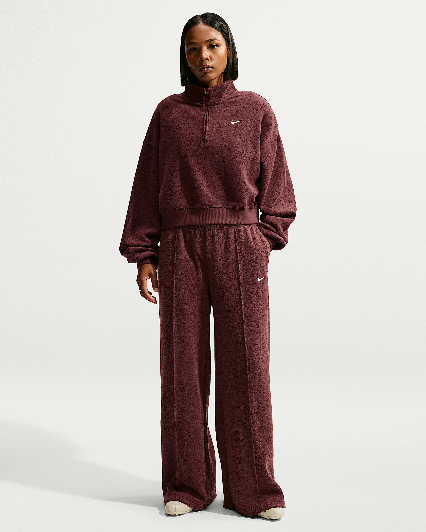 Nike Studio Fleece Medium-Weight Plush Women's Mid-Rise Wide-Leg Pants - 1