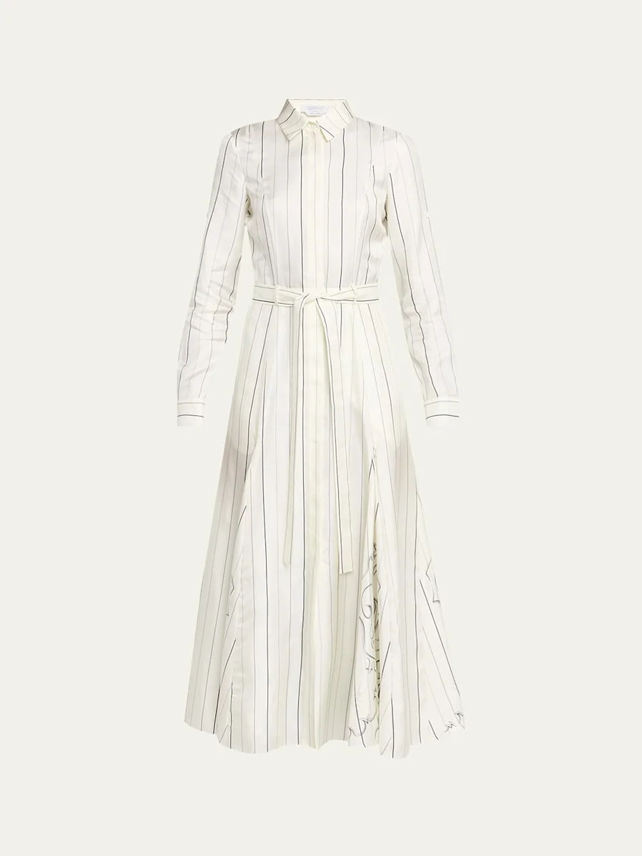 Galway Striped Silk Belted Midi Shirtdress - 1
