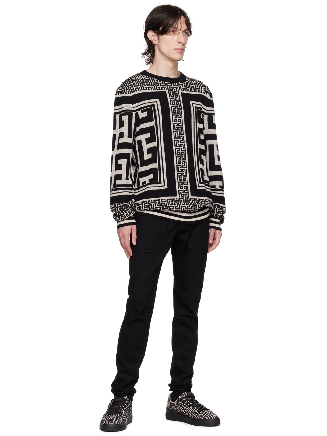 Black & Off-White Monogram Sweater - 4