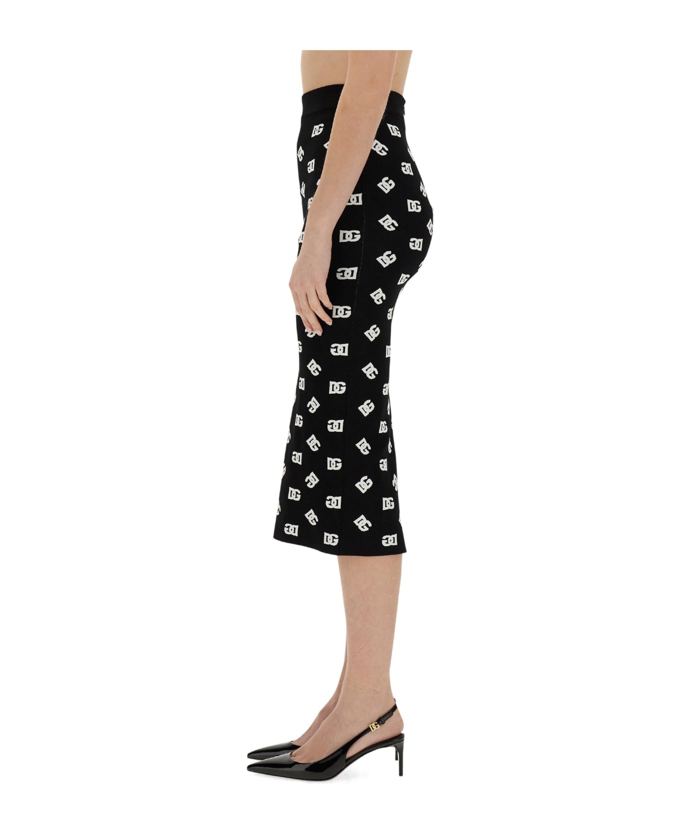 Viscose Logo Jacquard Pencil Skirt - 4
