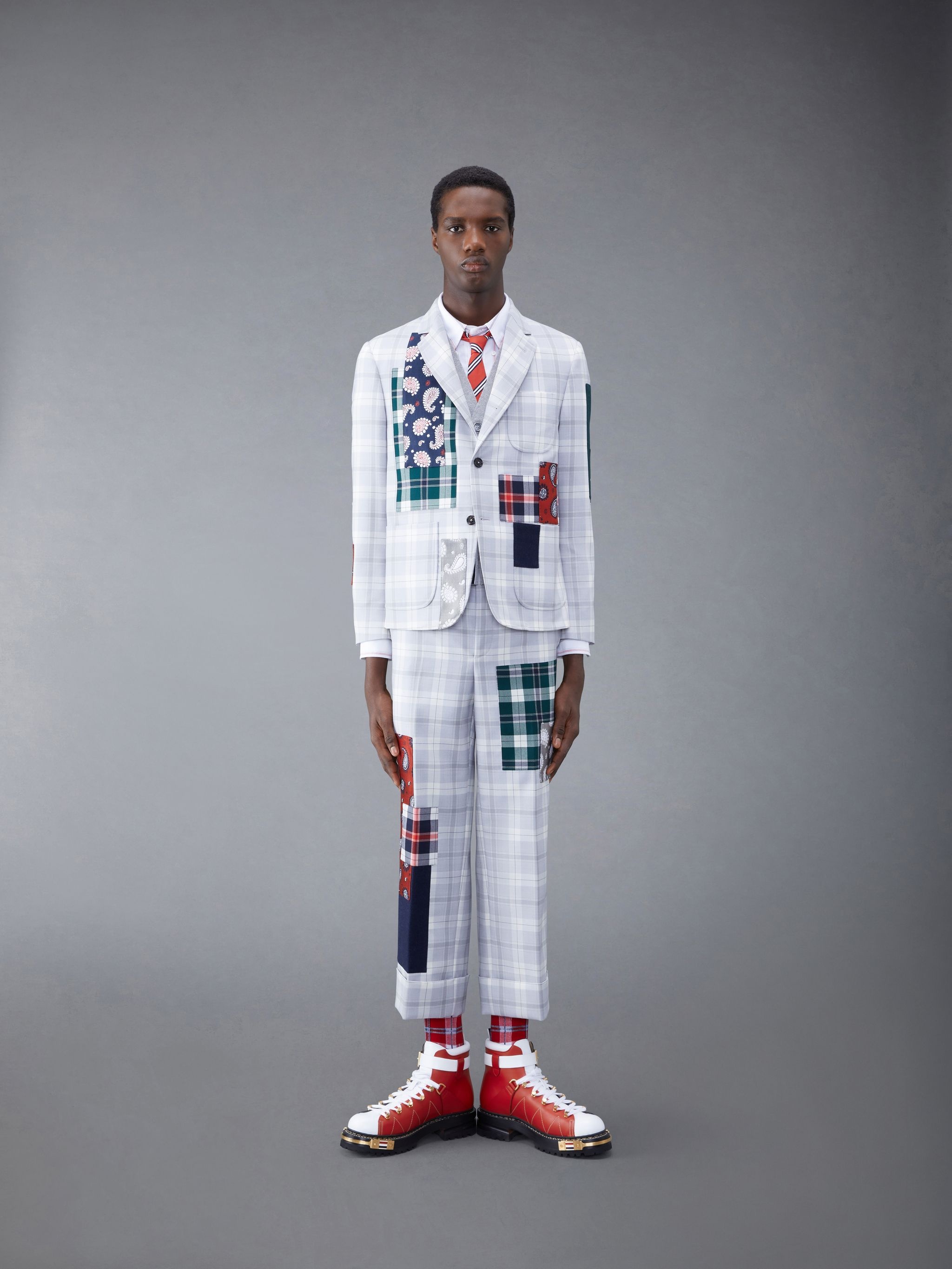 Tartan Twill Patchwork Sack Sport Coat - 3