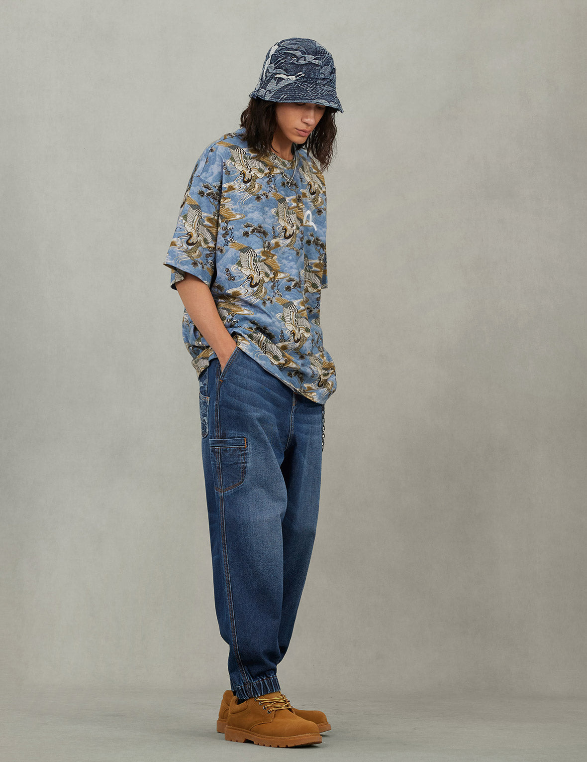 Allover Crane Print Relax Fit T-shirt - 7