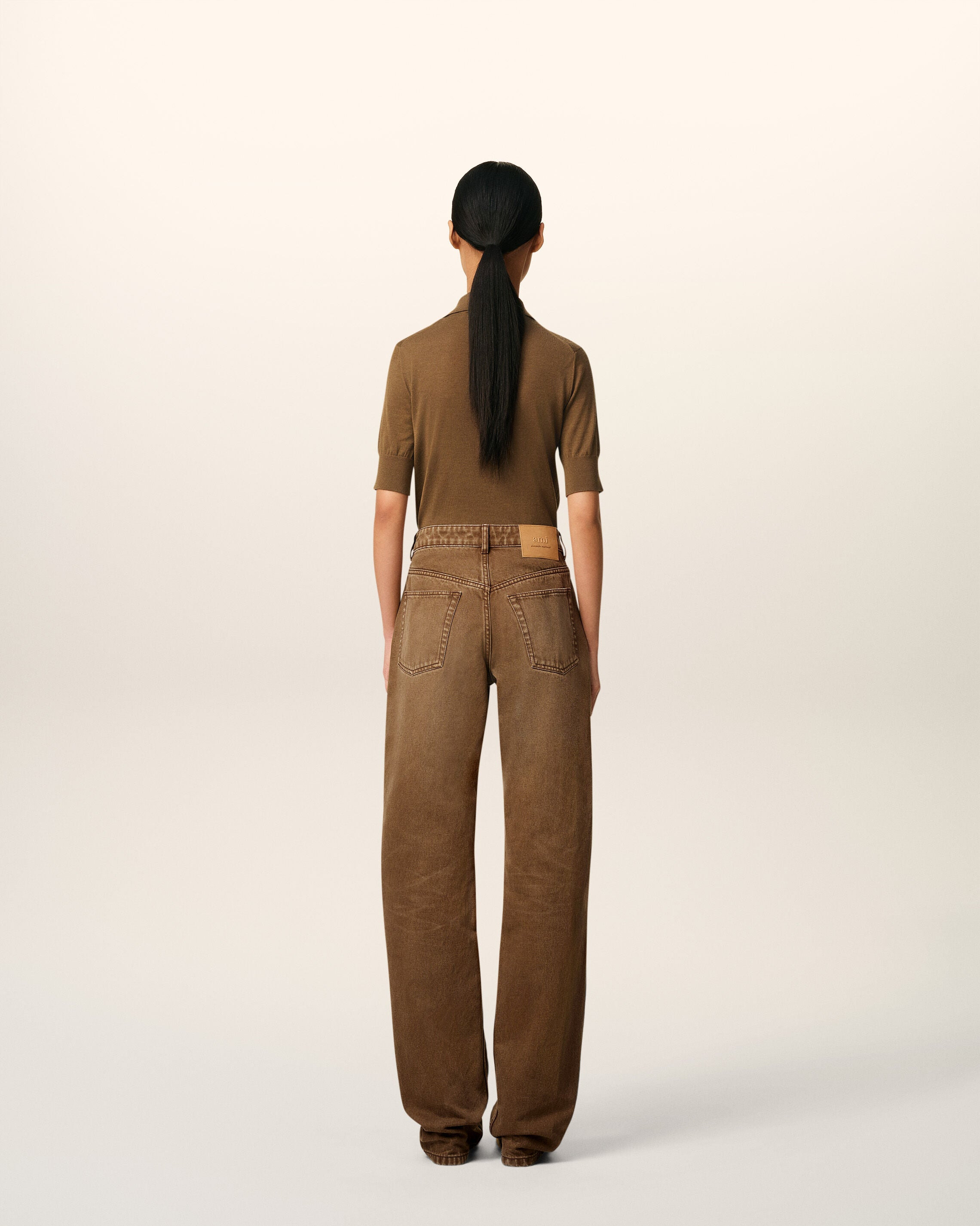 BROWN COTTON LARGE FIT JEANS - 4