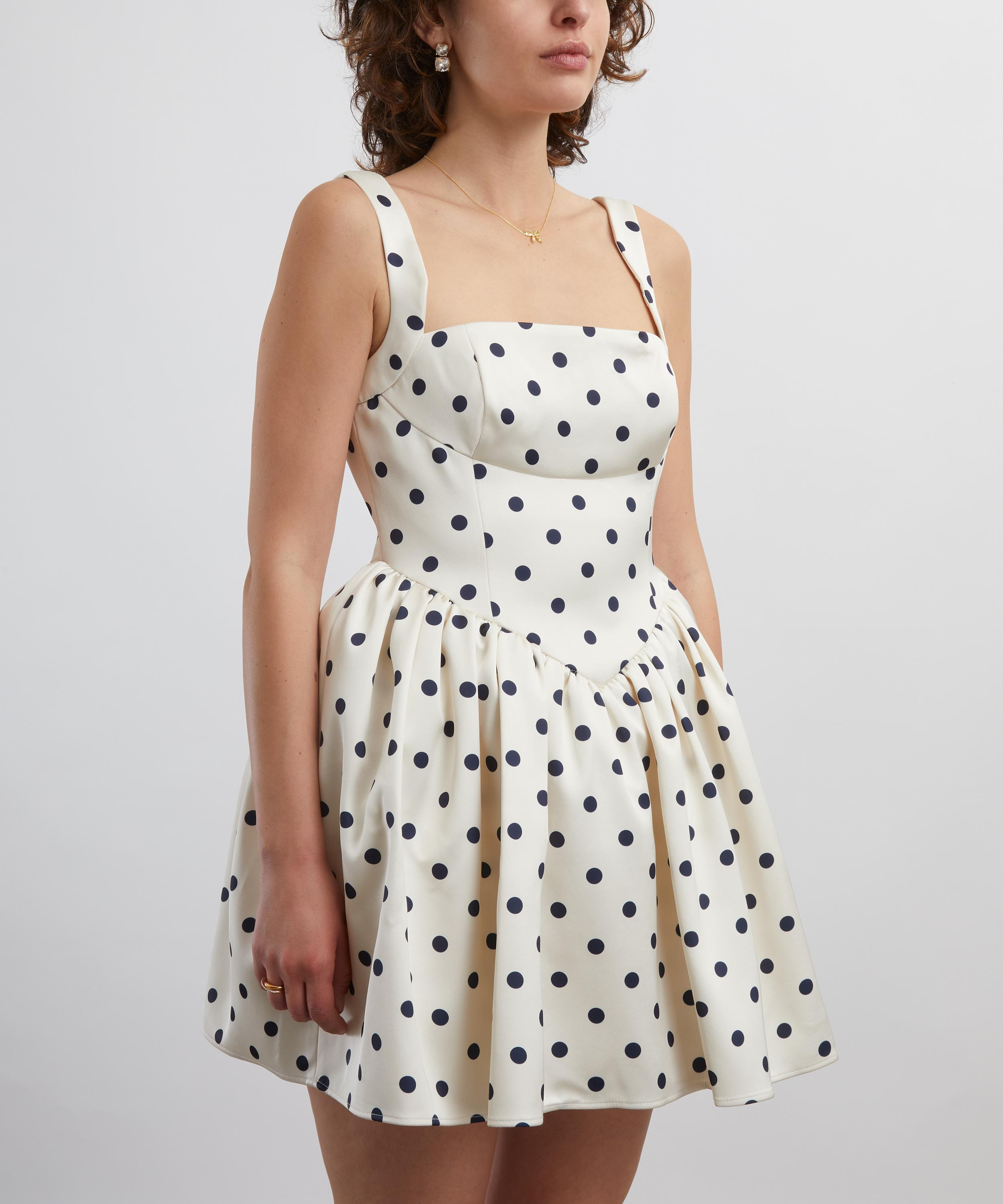 Cream Polka Dot Satin Mini Dress - 3