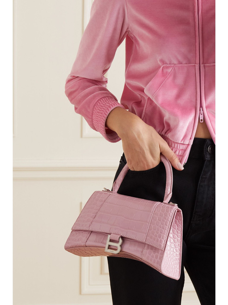 BALENCIAGA Hourglass small croc-effect leather tote Pink outlook