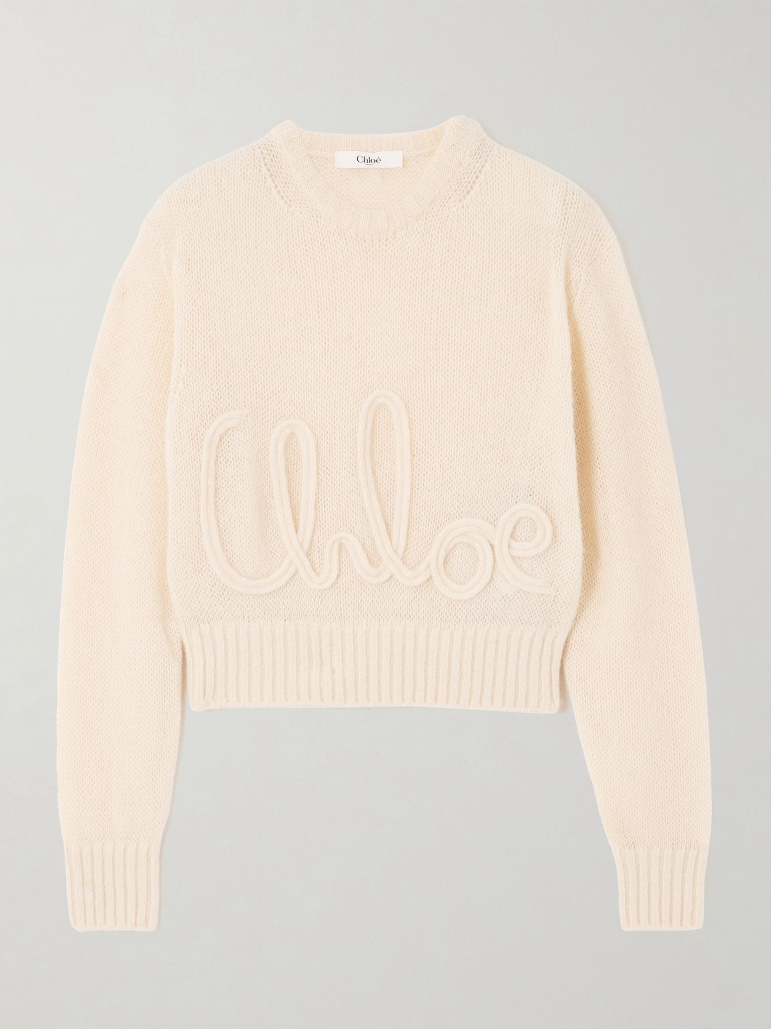 Embroidered alpaca and silk-blend sweater Cream - 1