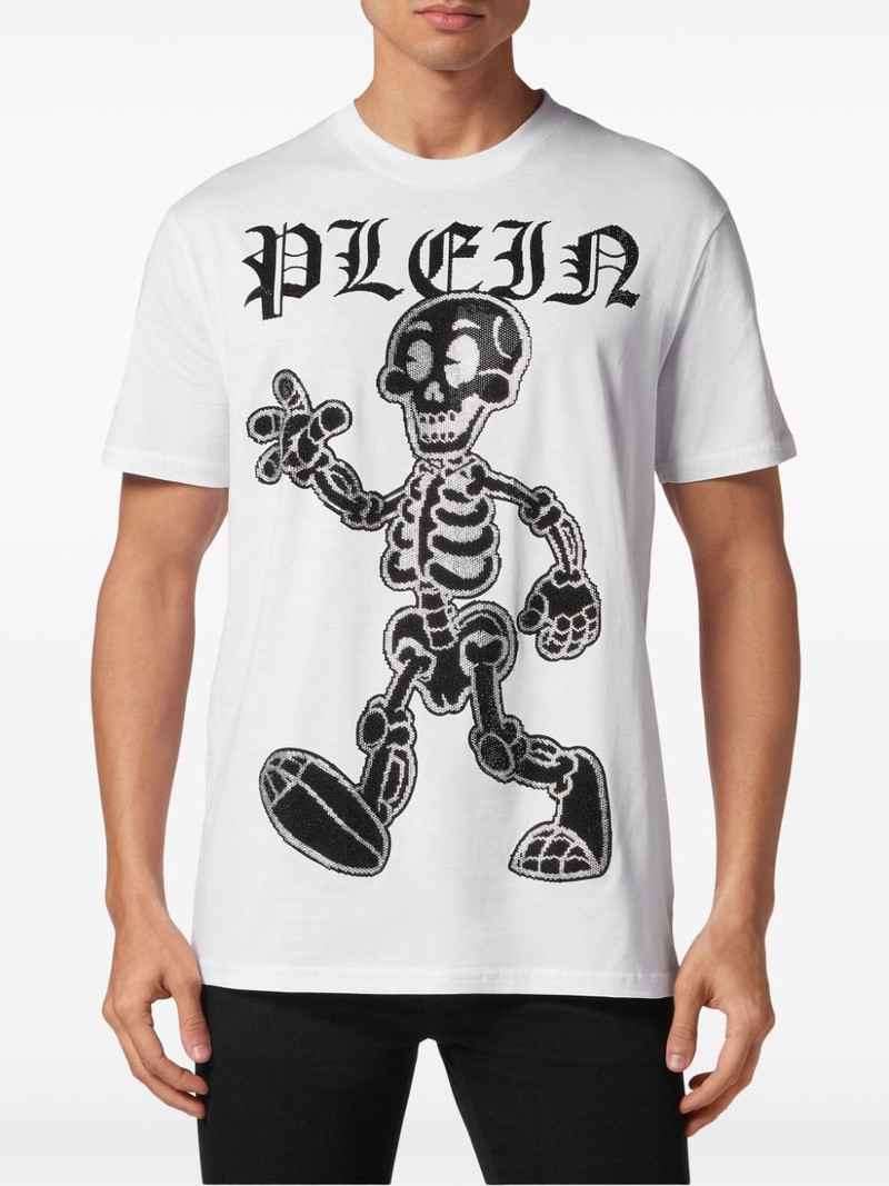 rhinestone-skeleton cotton T-shirt 3