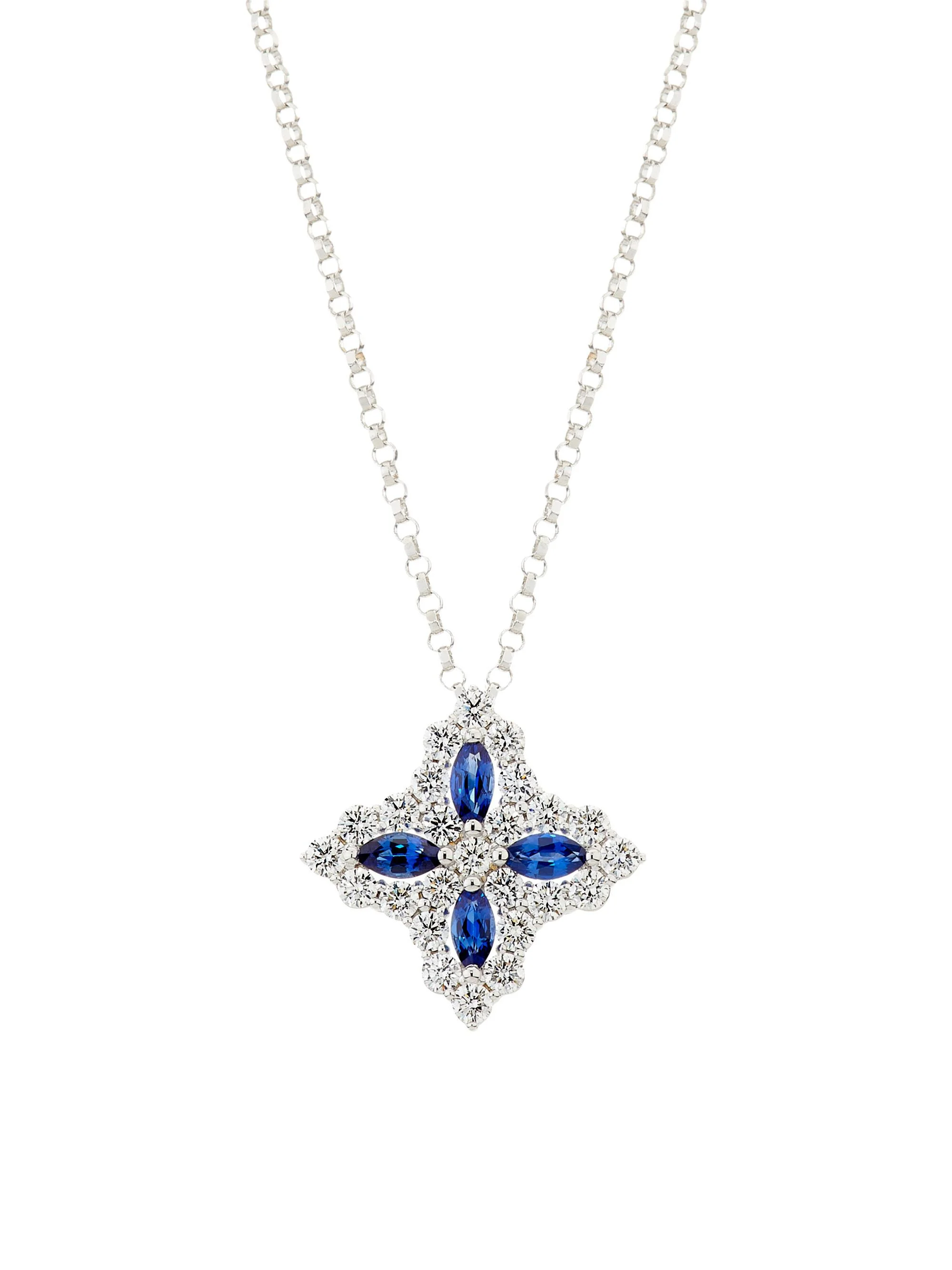 Women's Diamond Princess 18K White Gold, Sapphire & 0.50 TCW Diamond Necklace - White Gold - 1