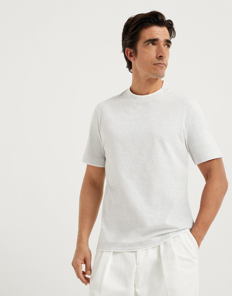 Cotton jersey crew neck T-shirt with faux-layering 1