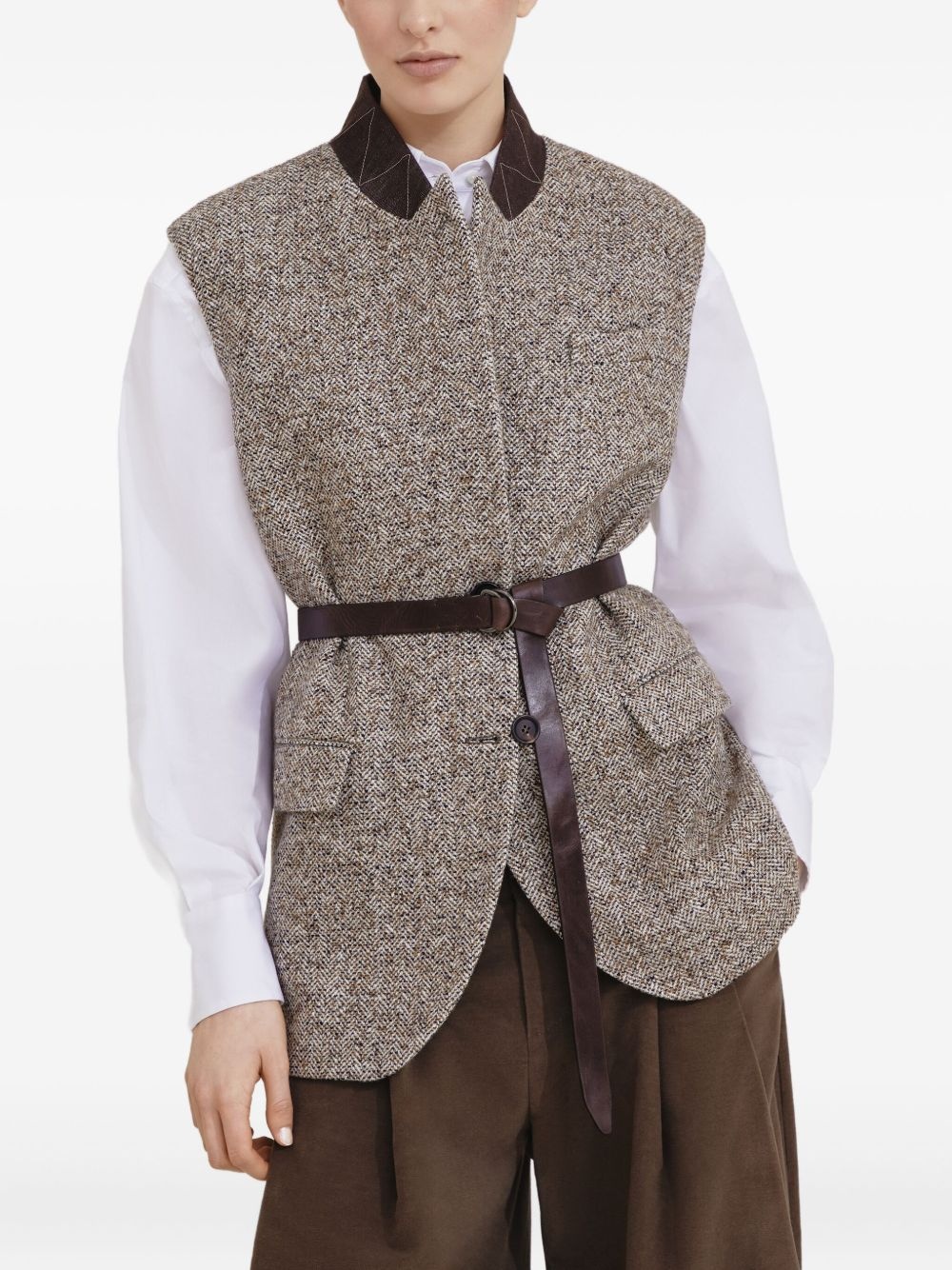 Flecked belted textured vest - 3