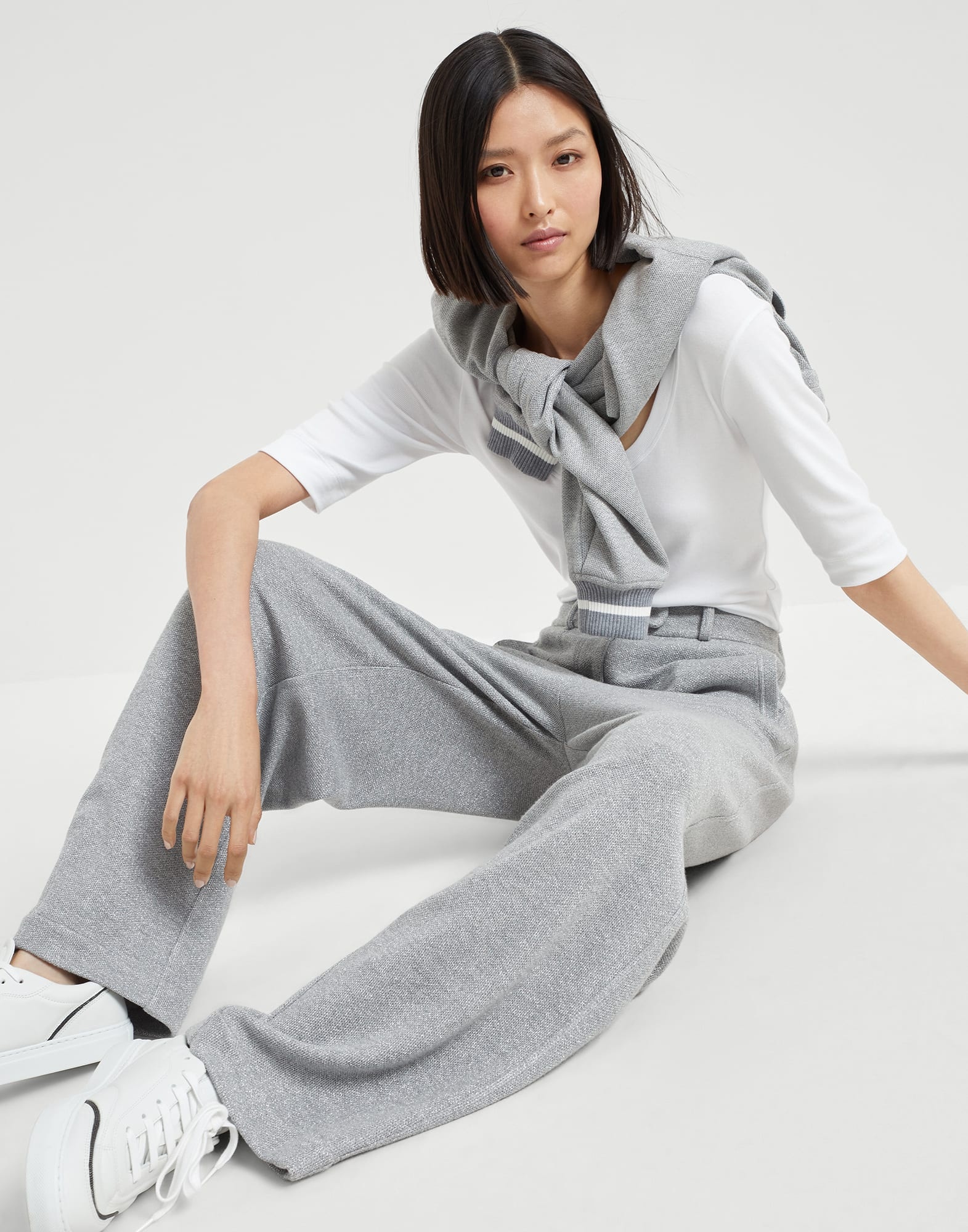Cotton and viscose sparkling piqué trousers - 4
