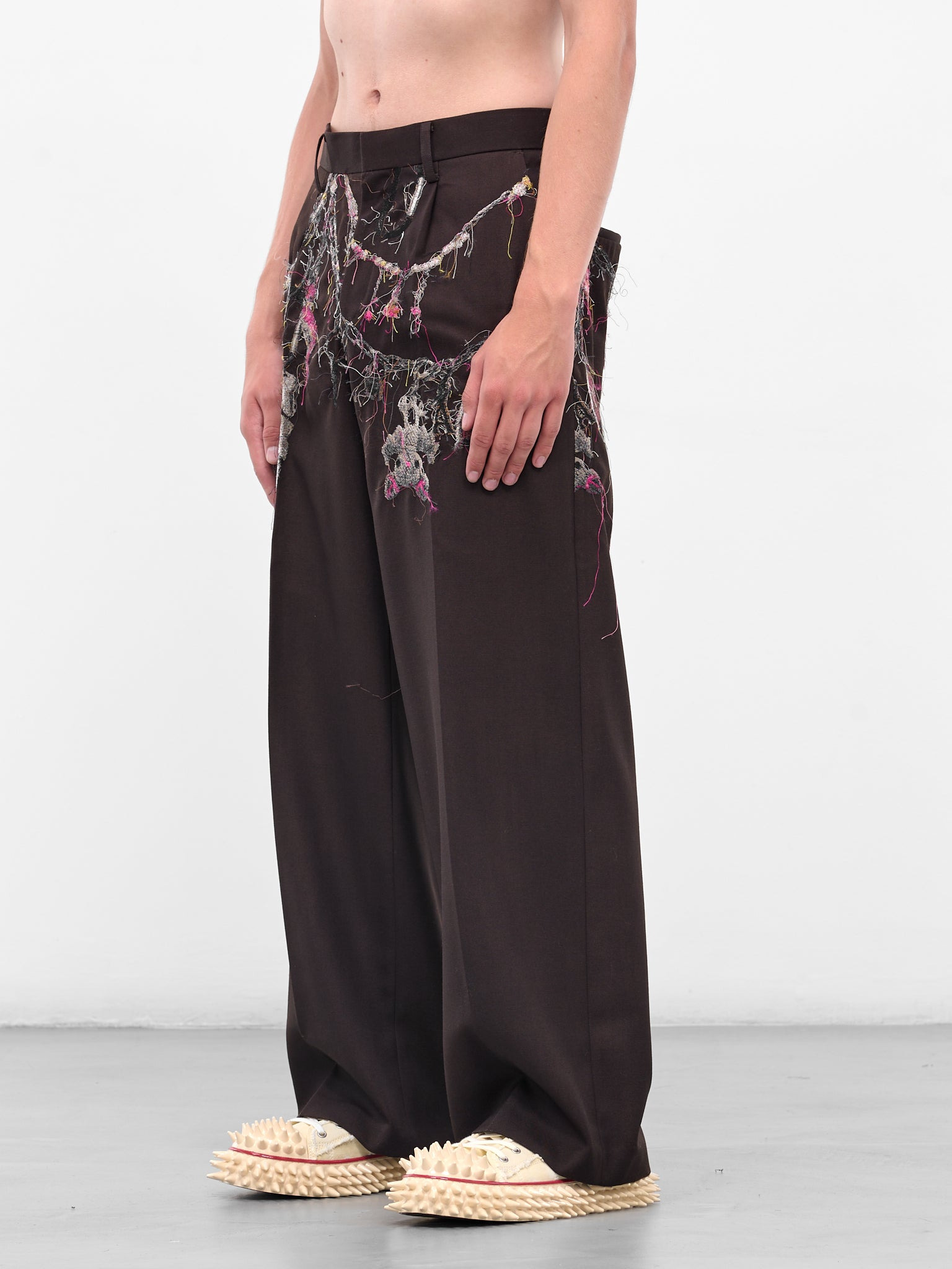 Burgundy Trompe L'oeil Jewelry Trousers - 2