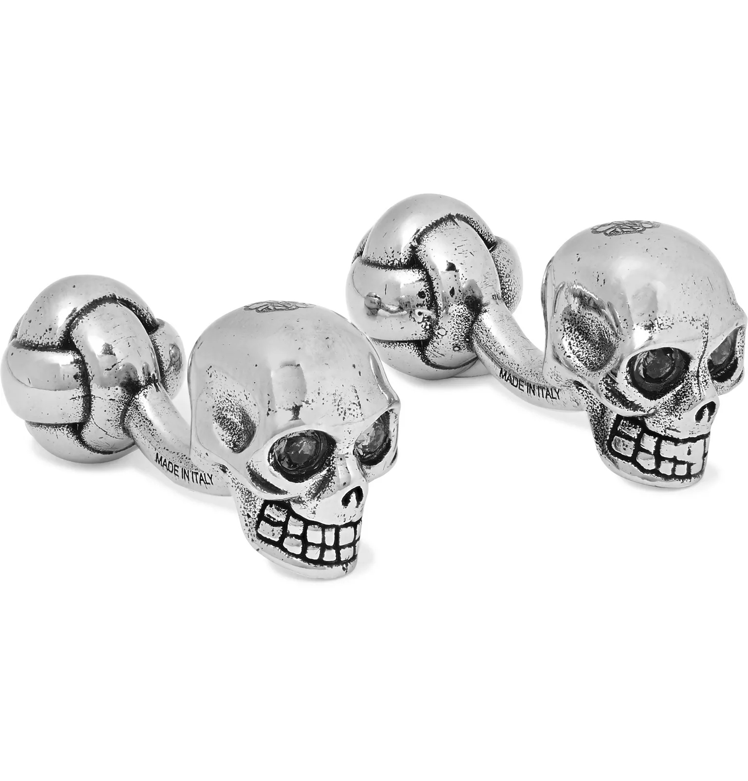 Skull Burnished Silver-Tone and Crystal Cufflinks - 1