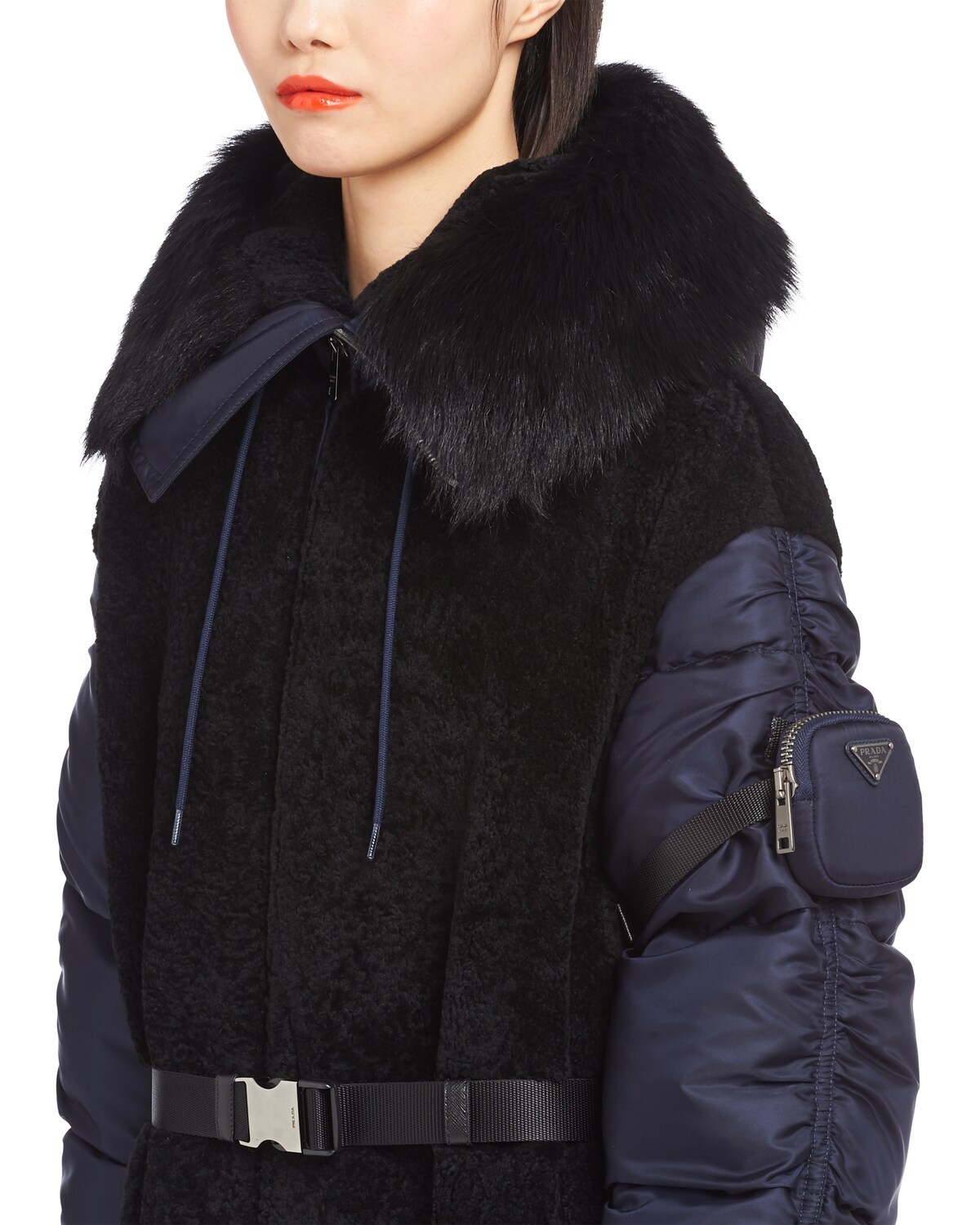 Shearling and Re-Nylon coat - 5