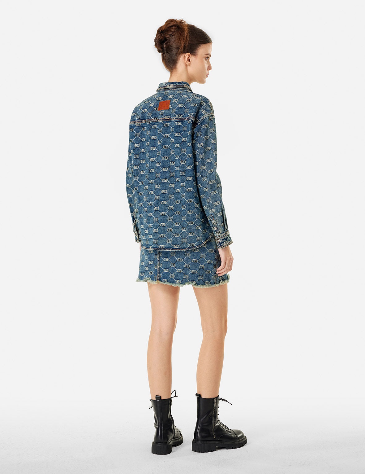 Allover Logo Jacquard and Seagull Embroidery Boyfriend Fit Denim Shirt Jacket - 4
