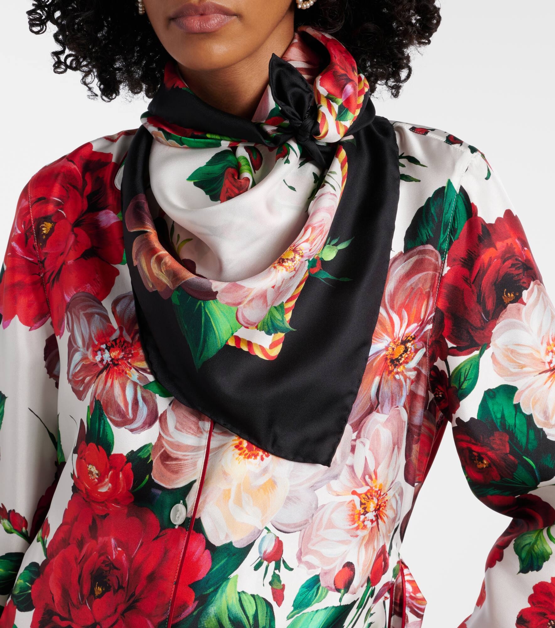 Floral silk twill scarf - 2