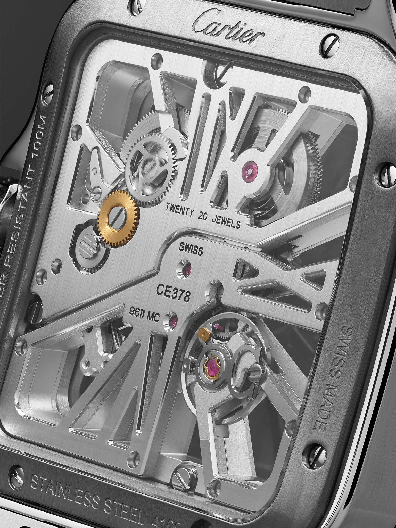 Santos de Cartier Limited Edition Hand-Wound Skeleton 39.8mm Interchangeable Steel and Rubber Watch, - 3