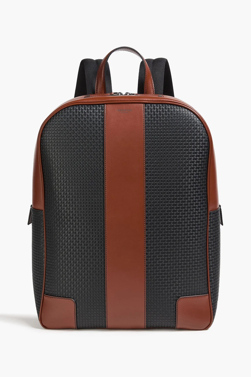 Leather-trimmed embossed coated-canvas backpack - 1