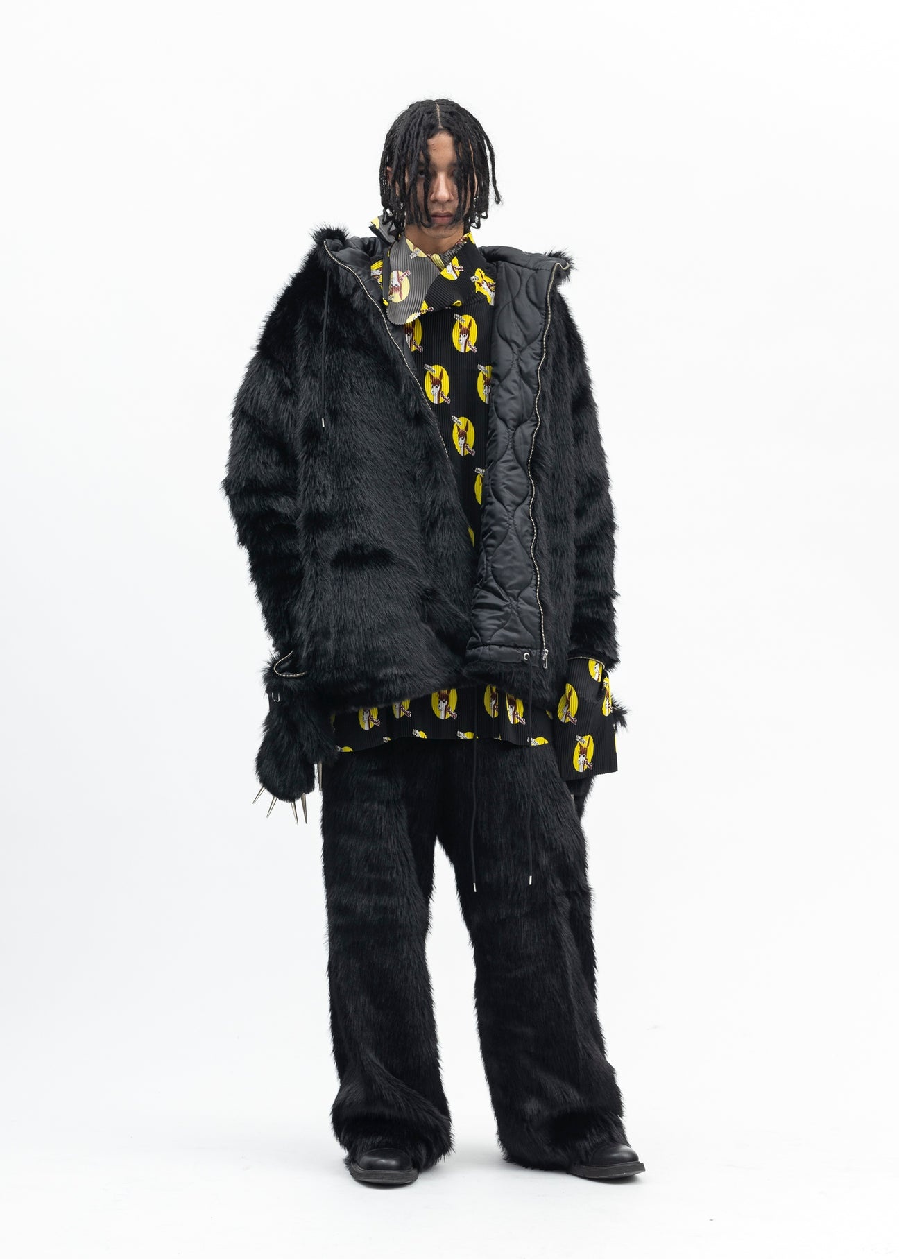 BLACK FAUX-FUR DEVIL PANTS - 9