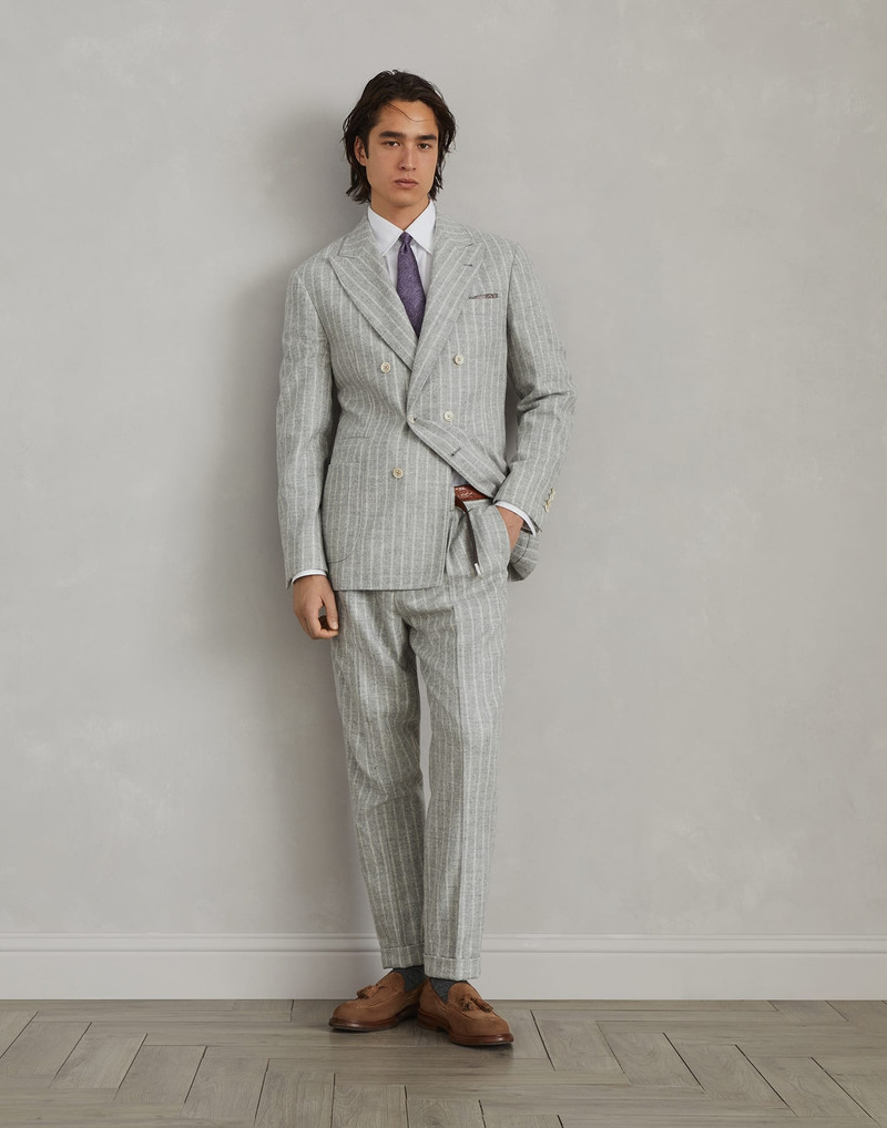 Comfort alpaca and wool chalk stripe one-and-a-half breasted deconstructed blazer with patch pockets 5