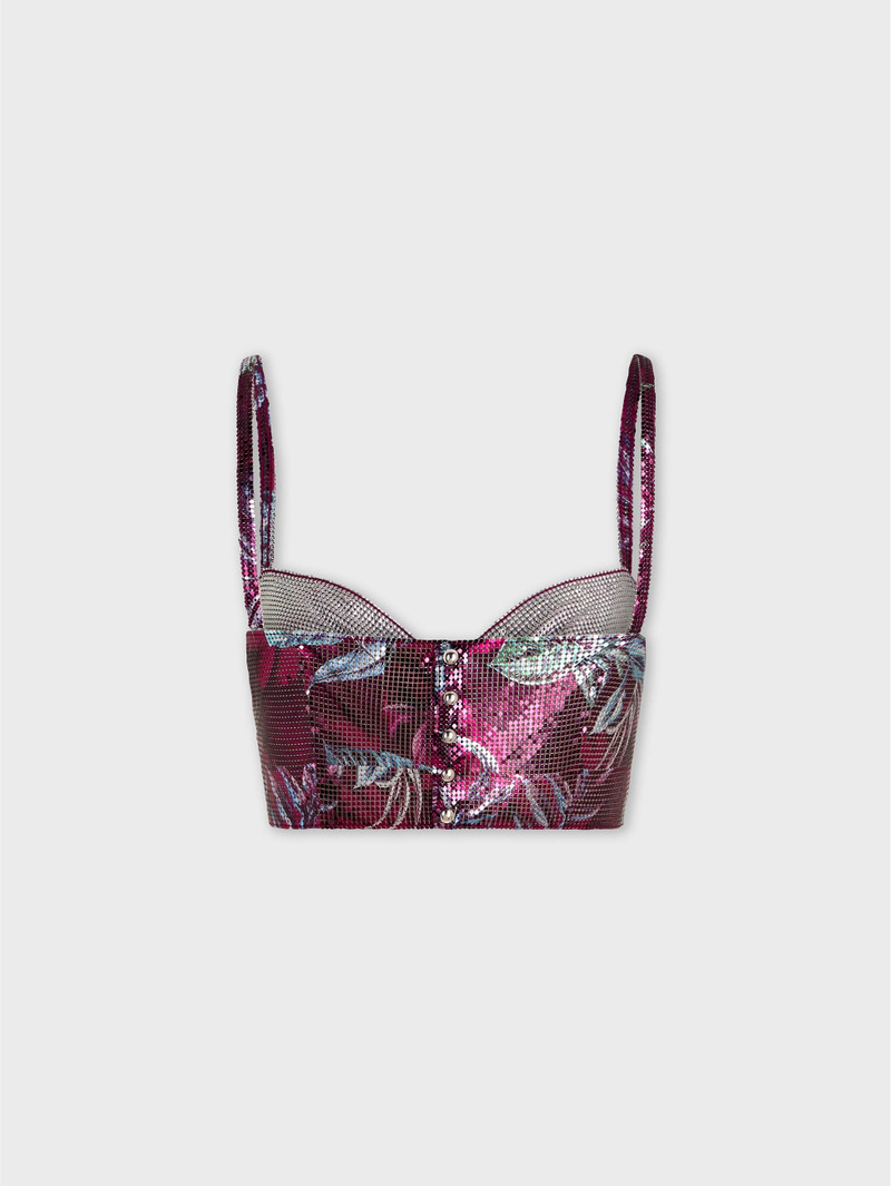 SLEEVELESS BRALETTE TOP IN PALM TREE-PRINTED MESH 7